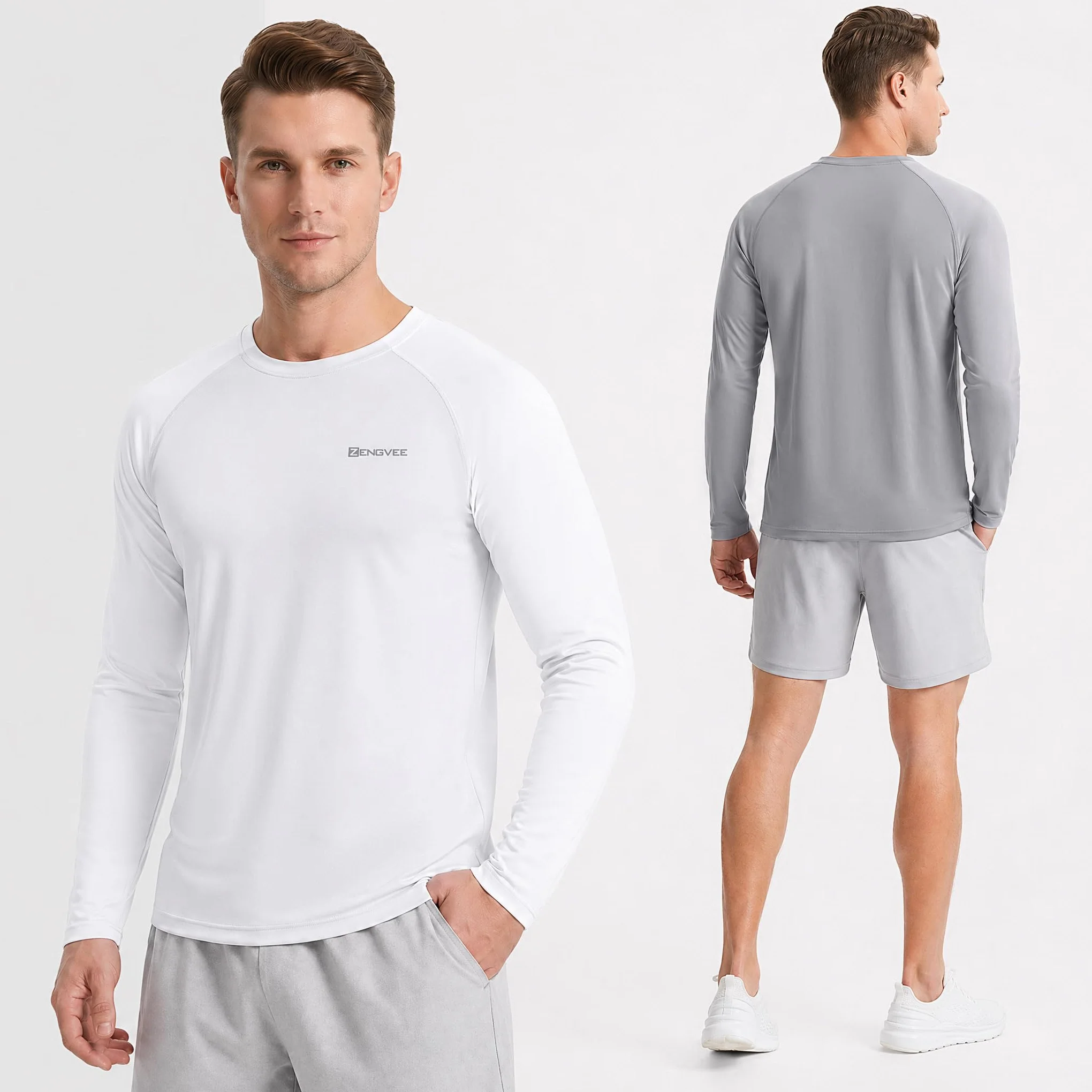 ZENGVEE Męskie koszule kąpielowe UPF 50+, outdoorowe, z długim rękawem, ochrona przed słońcem, koszulki treningowe do uprawiania sportu, biegania, wędkowania, wędrówek, Biały Niebieski Szary, L