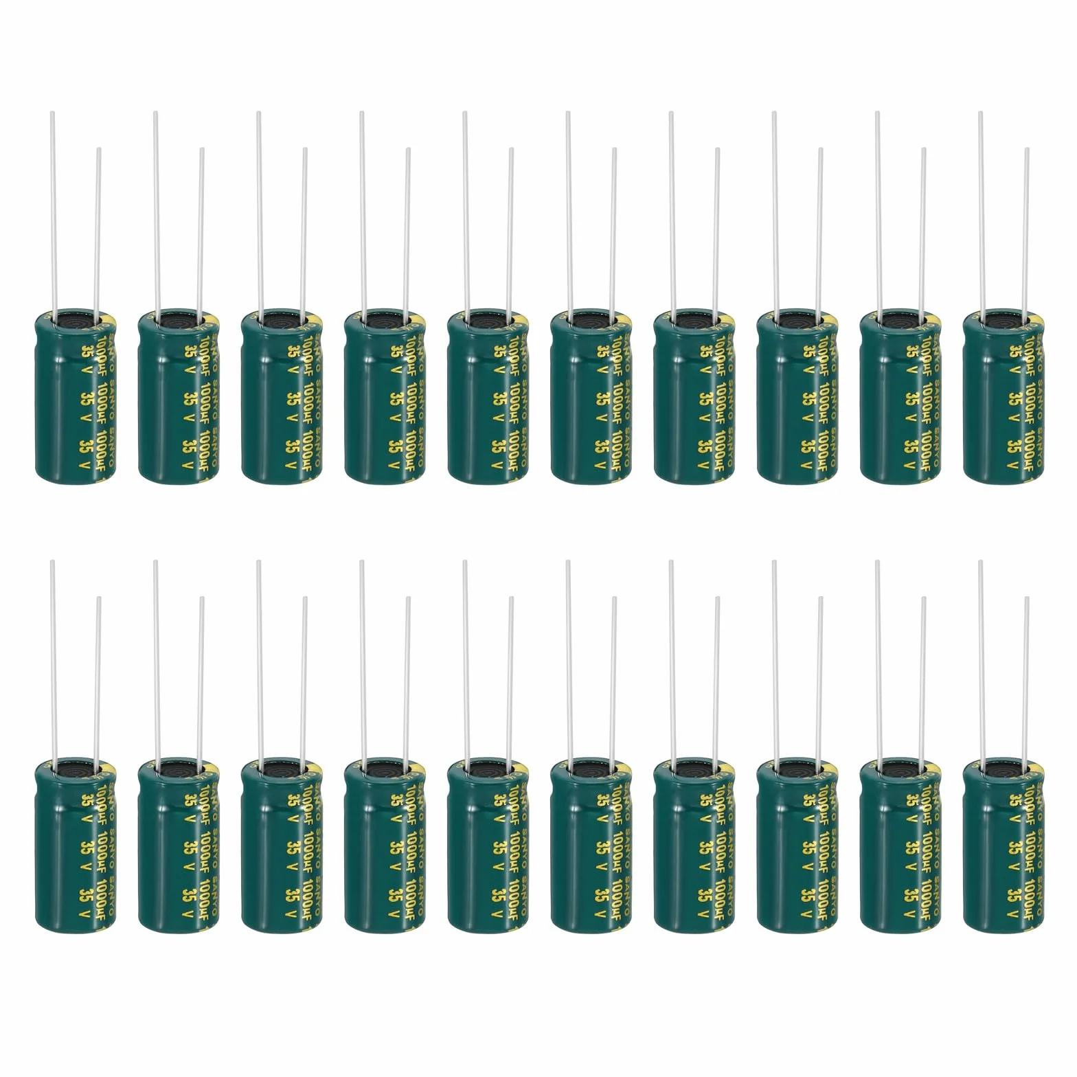 PATIKIL 35V 1000uF Kondensatory elektrolityczne, 20 sztuk 10 x 20 mm wysokiej częstotliwości aluminiowe kondensatory elektrolityczne do telewizora, monitora LCD, lodówki, obwodów drukowanych, zielony