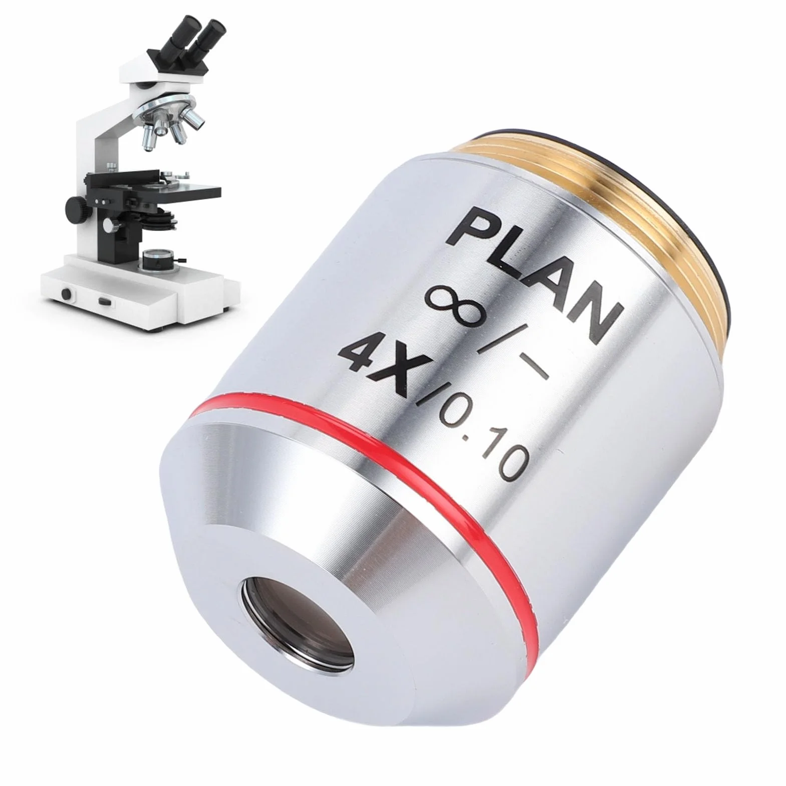 Cryfokt Biologiczna Soczewka Mikroskopu, Wysoka rozdzielczość, Nieskończona odległość, Obiektyw 4X do edukacji/badań, Stop Aluminium