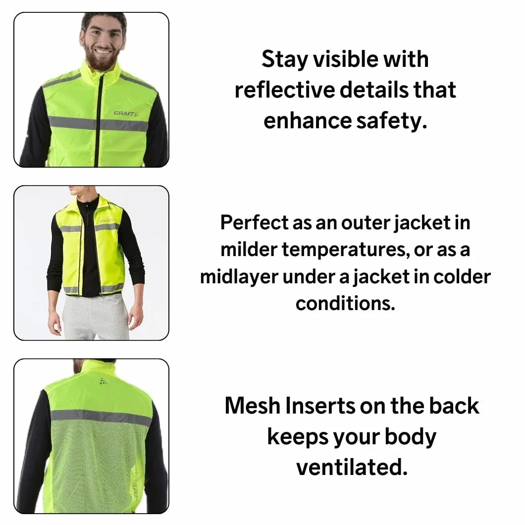 Craft Kamizelka przeciwwiatrowa Visibility Vest (rozm. S-XXL), kamizelka odblaskowa, uniseks z zamkiem błyskawicznym, kamizelka rowerowa, odblaskowa, XL