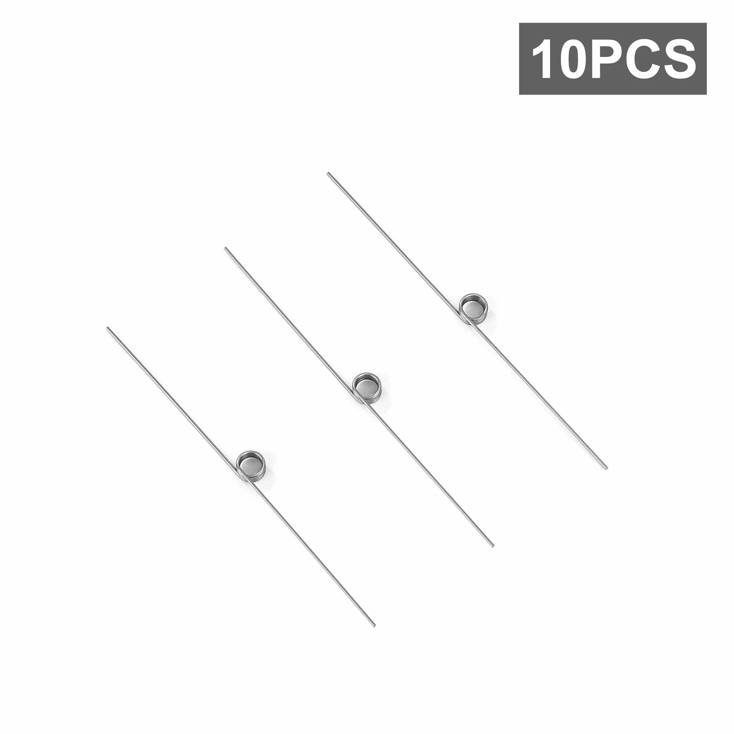 10 sztuk sprężyn skrętnych ze stali nierdzewnej, średnica drutu 0,5 mm, średnica wewnętrzna 3 mm, długość ramienia 30 mm, kąt 180°, 4 obroty proste 0,5x3x30 mm