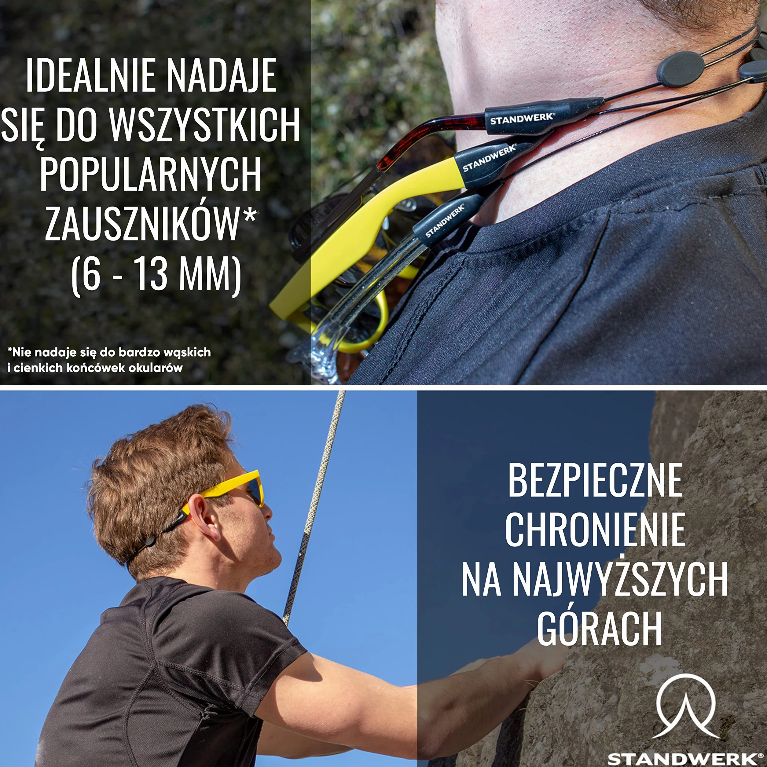 STANDWERK® Paski do okularów – wyjątkowo niezawodny pasek do okularów sportowych dla kobiet, dzieci, mężczyzn – uchwyt na okulary do uprawiania sportu i rekreacji – wodoodporny, elastyczny