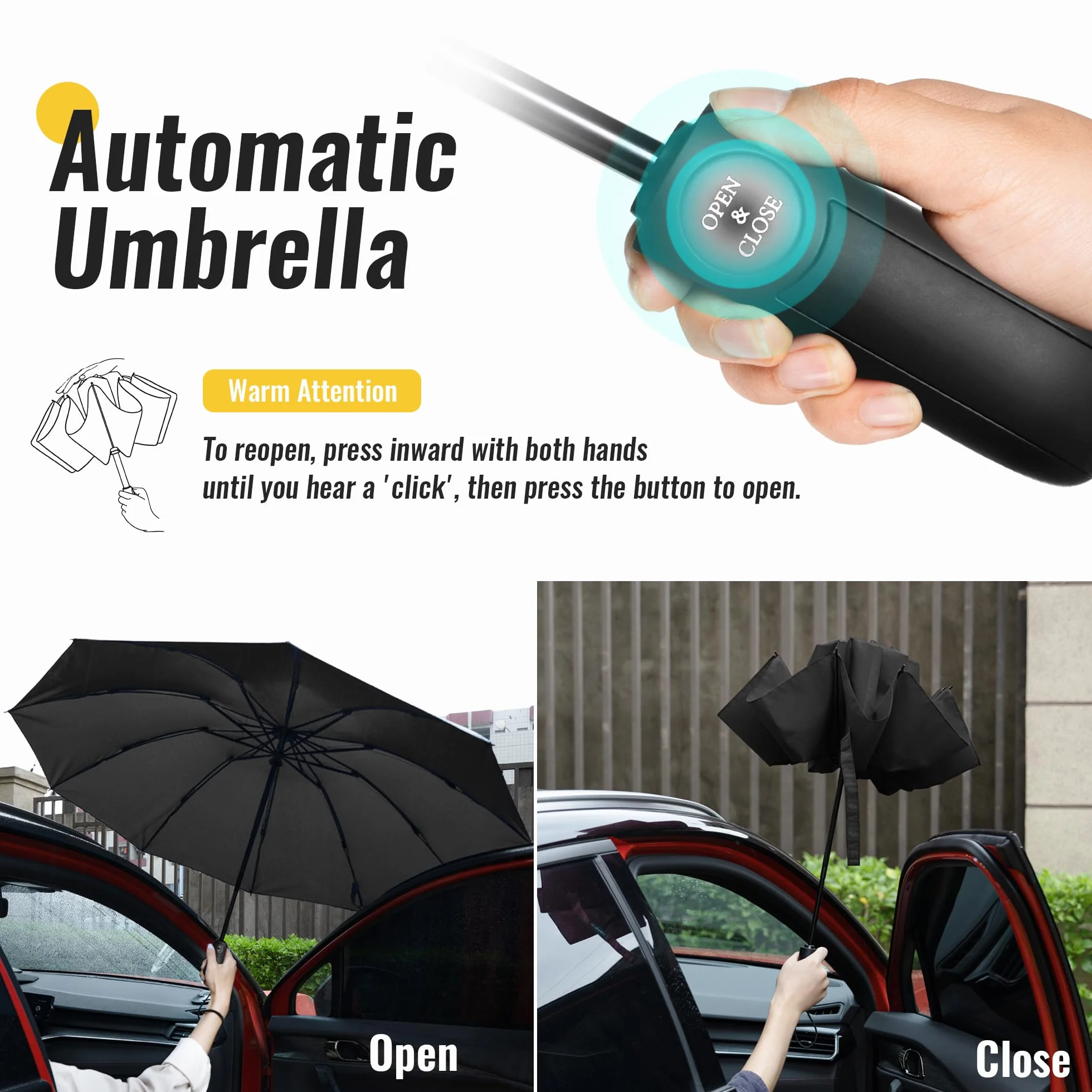 Kompaktowy parasol wiatroszczelny mocny – automatyczne wiatroszczelne odwrócone parasole dla mężczyzn i kobiet, powłoka teflonowa 210T o rozpiętości 105 cm, 10 dużych parasoli