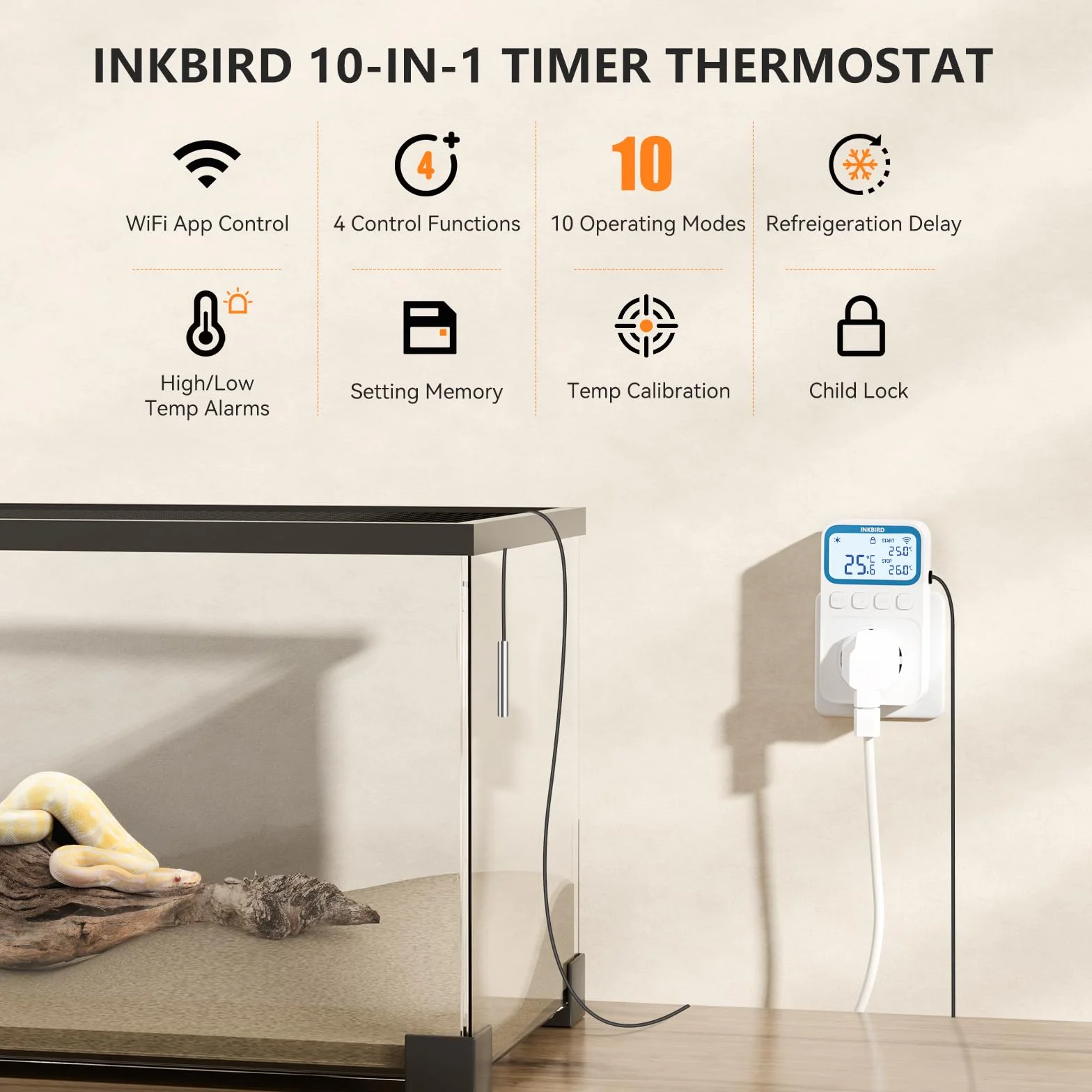 Inkbird ITC-C236T Termostat wtykowy WiFi 16A, 10 w 1 programowalny regulator temperatury ogrzewania i chłodzenia z kontrolą temperatury, kontrolą czasu i alarmem wysokiej/niskiej temperatury