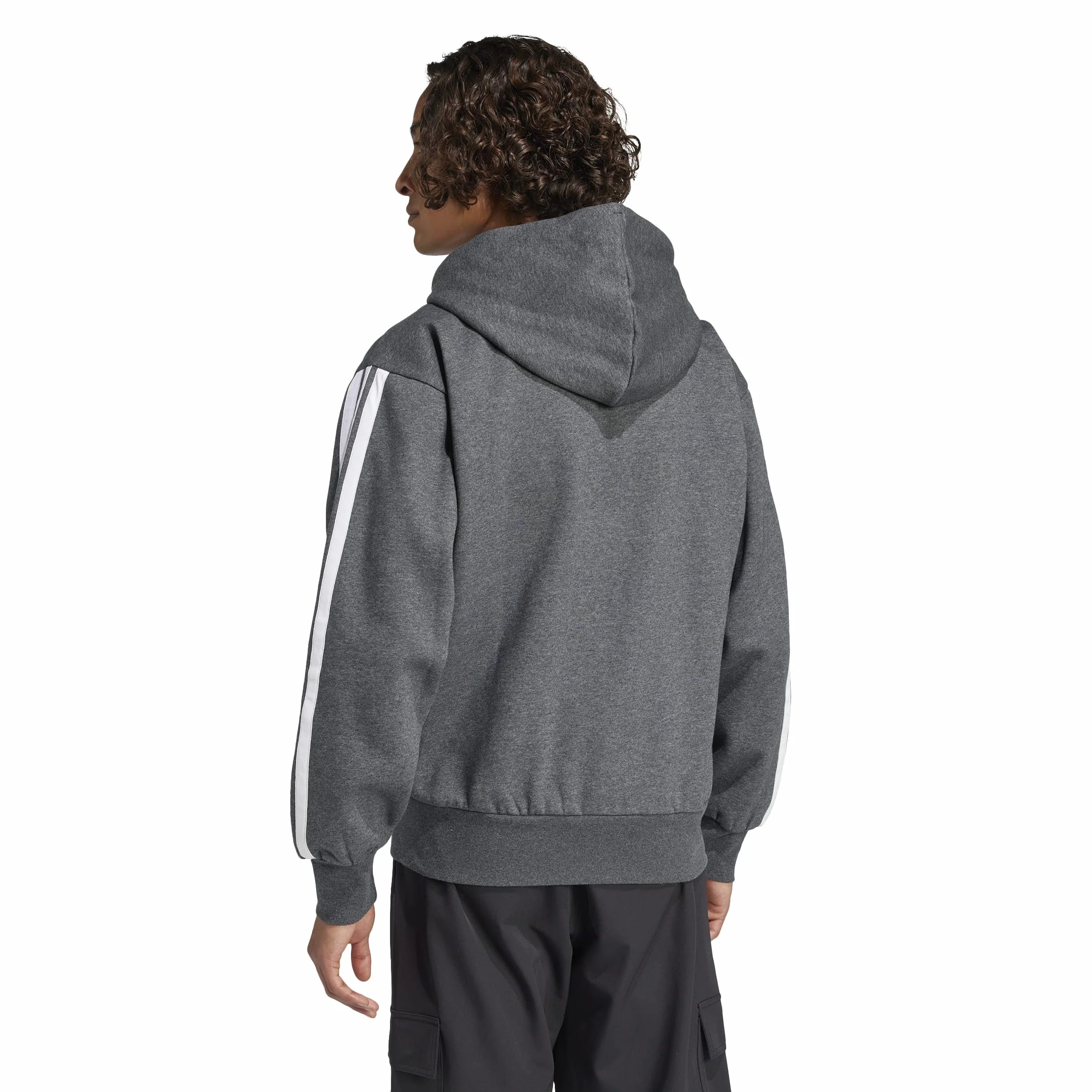 adidas Mezczyzni Essential Three Stripes Fleece Zipper Hoodie Sweatshirt, dark grey heather/black, S