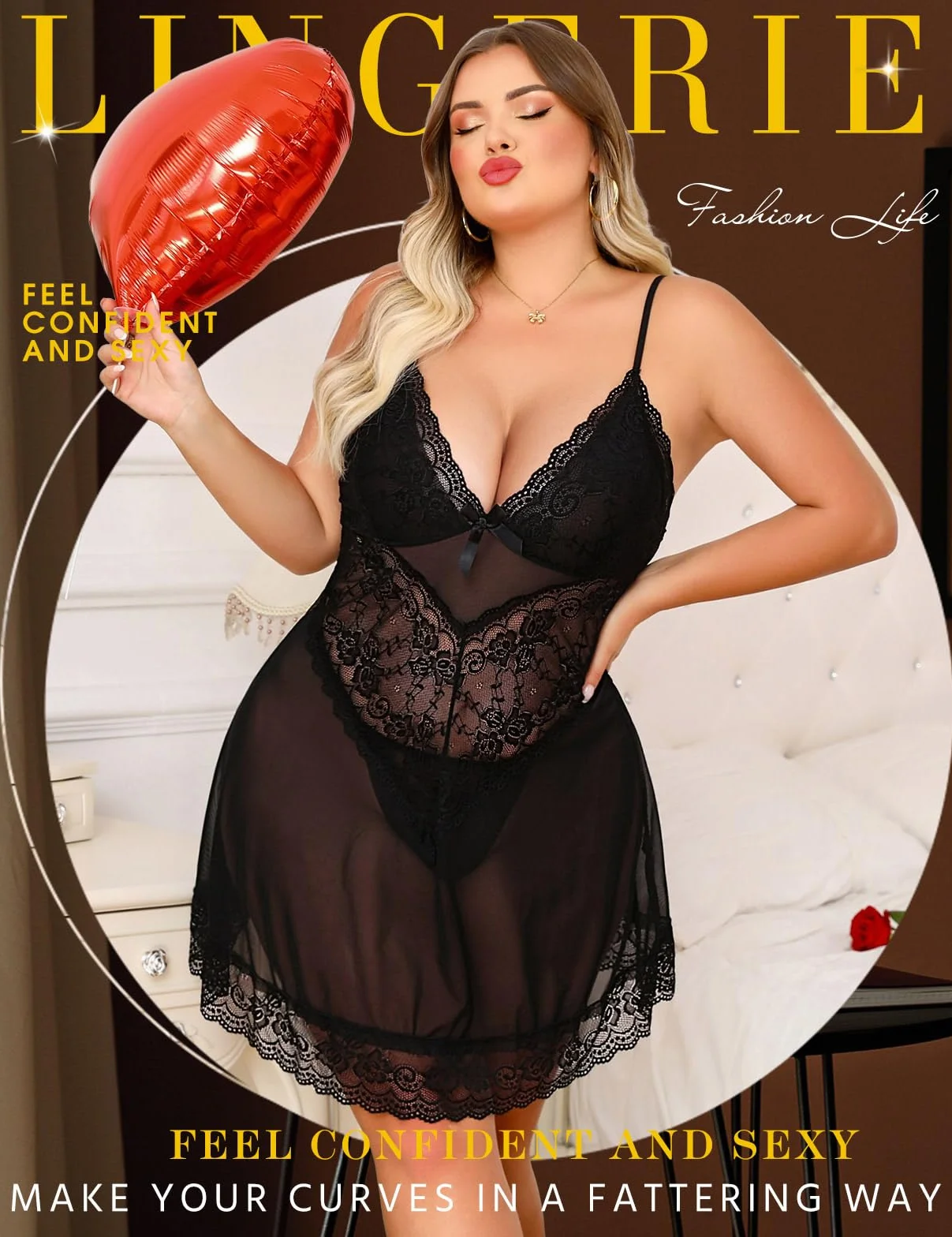 Niwicee Babydoll koronkowa koszula nocna z siateczką z dekoltem 2-częściowy zestaw z stringami G-String duży rozmiar