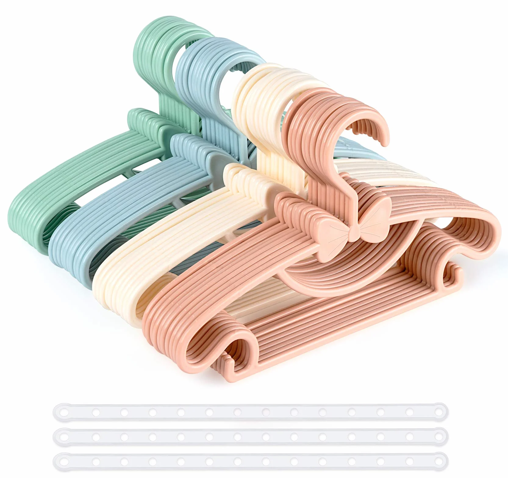 Kinder Kleiderbügel Mehrfarbig, Homewit 40 Stück Babykleiderbügel Set Kinderkleiderbügel - 29.5cm mit 3pcs Platzsparend Kleiderbügelketten für Babyklamotten Kleiderschrank Schrank Kleidung