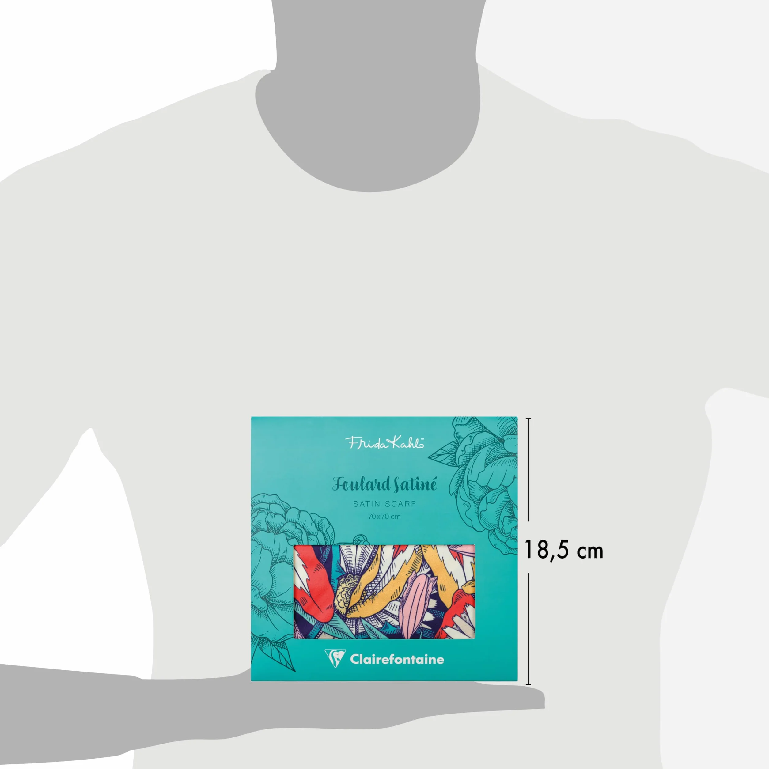 Clairefontaine - 116235C – Elegancka apaszka z kolorowym kwiatowym motywem Frida Kahlo – Artystyczny i modny dodatek – 100% satynowy poliester – 70 × 70 cm – Kolekcja Frida Kahlo