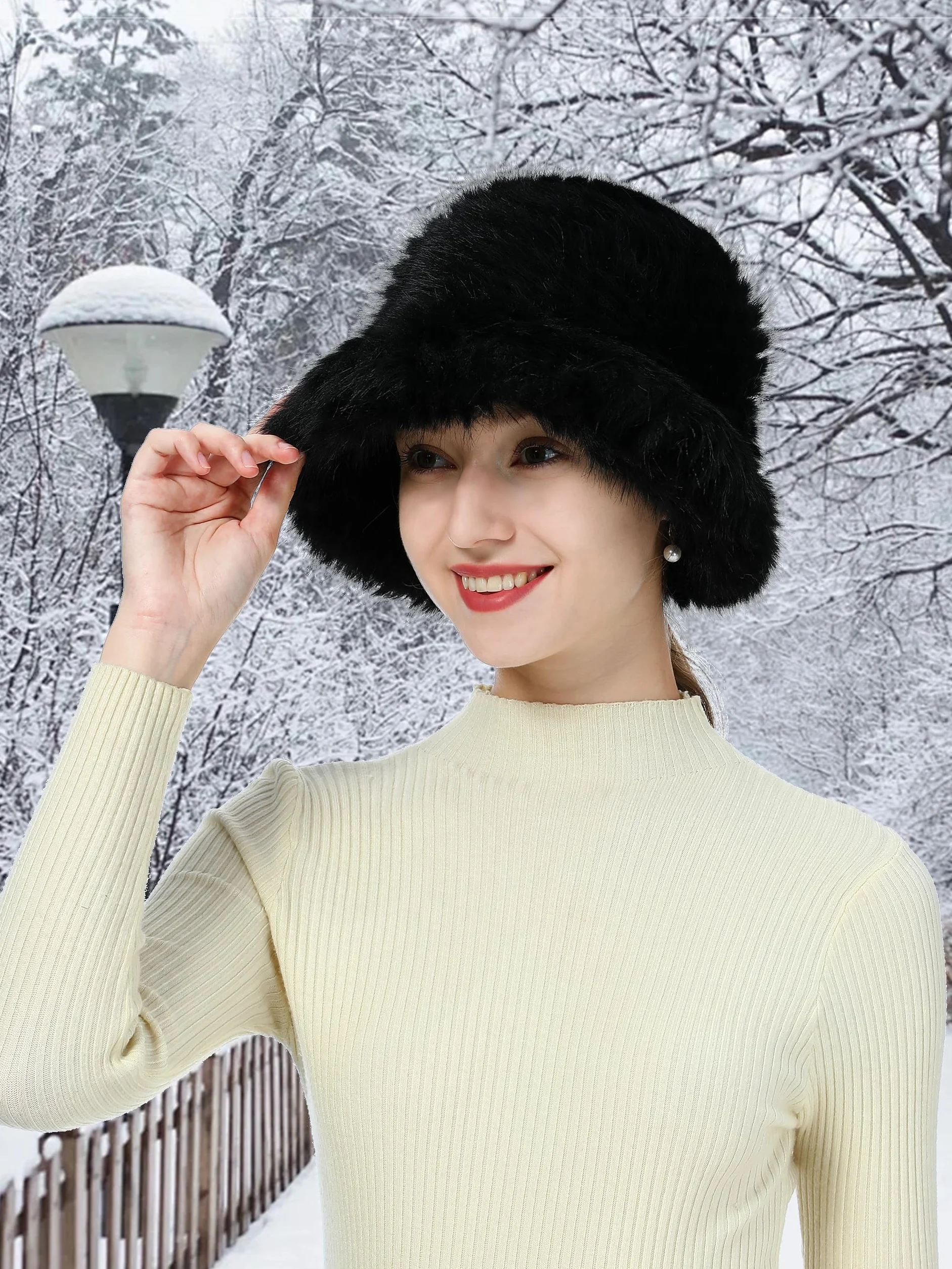 Soul Young Damska czapka zimowa ze sztucznego futra bucket cloche