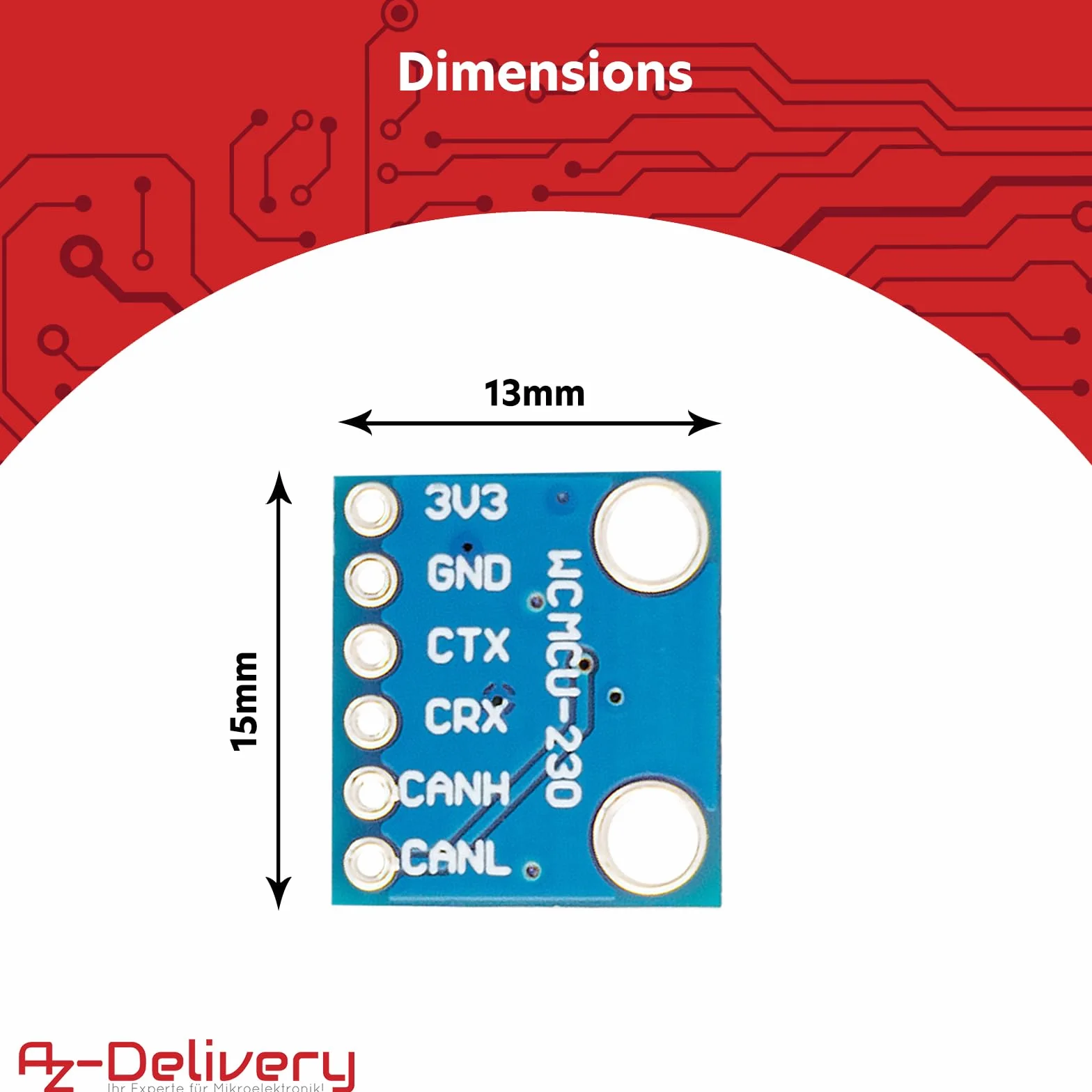 AZDelivery CAN-Bus Breakout Board – szybka warstwa fizyczna, VP230, kompatybilna ze standardem ISO 11898-2