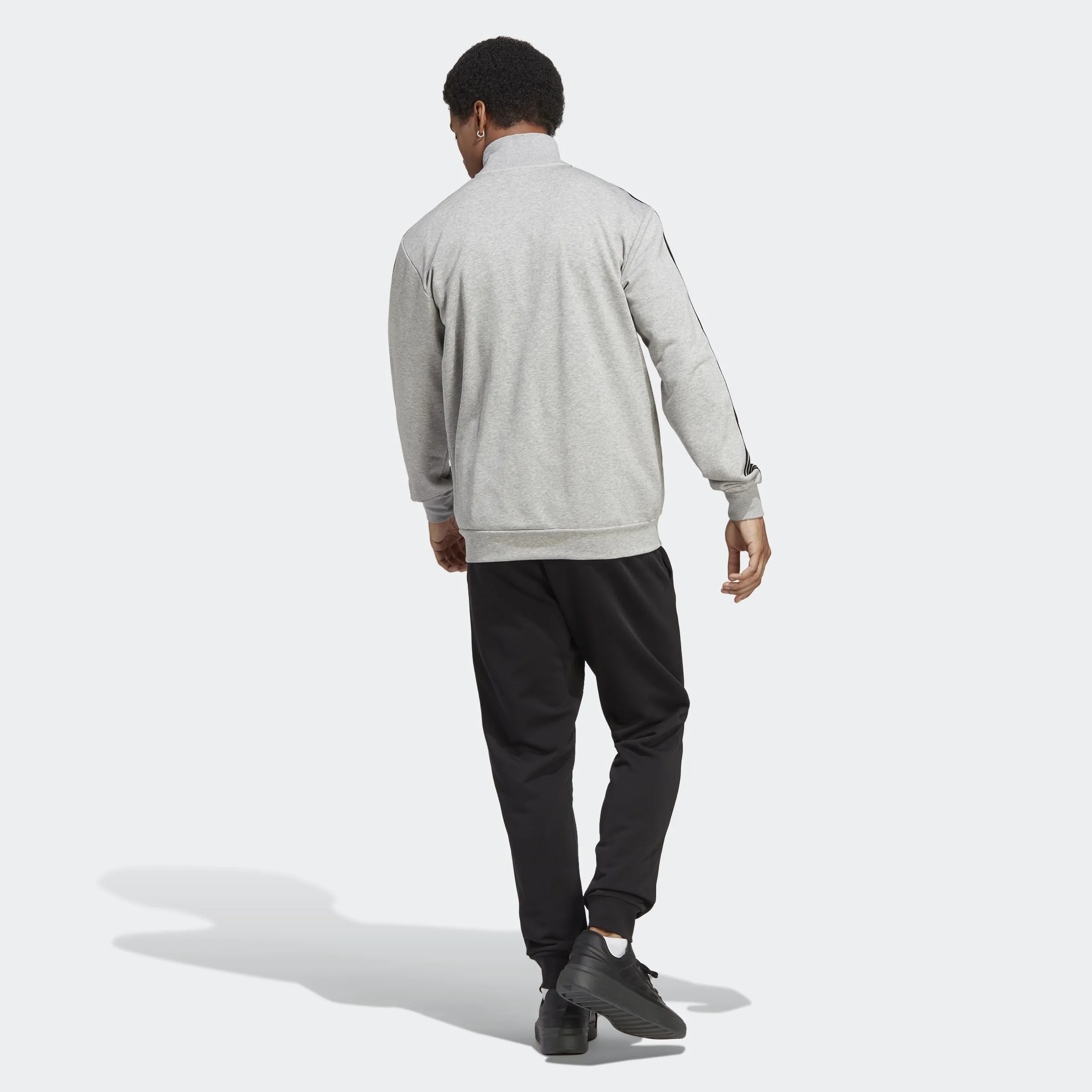 adidas Mężczyźni Basic 3-Stripes French Terry Track Suit, Medium Grey Heather/Black, L