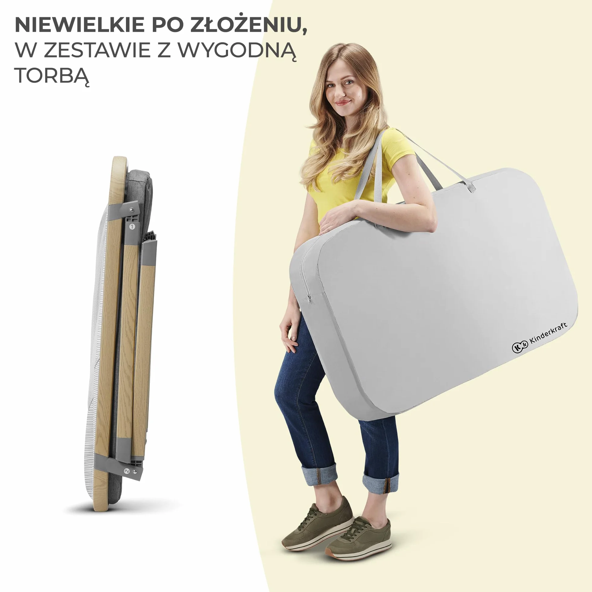 Kinderkraft Łóżeczko turystyczne 4w1 SOFI, Łóżko dziecięce, Kojec, Kołyska, Funkcja bujania, Szybkie składanie i rozkładanie, Dwa poziomy, Bezpieczny dla dziecka, Materac i Torba do transportu