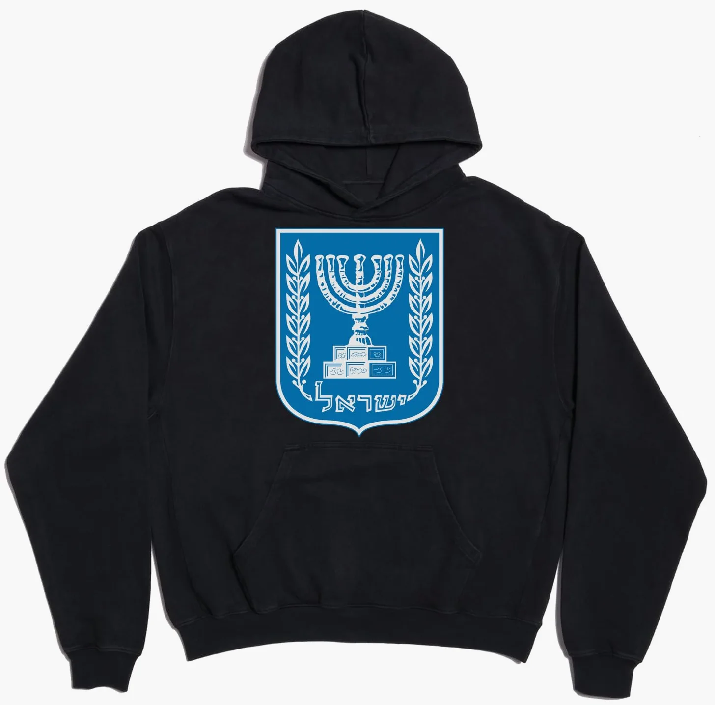 Herb Izraela unisex oversize ciężka mieszanka bawełny bluza z kapturem czarna