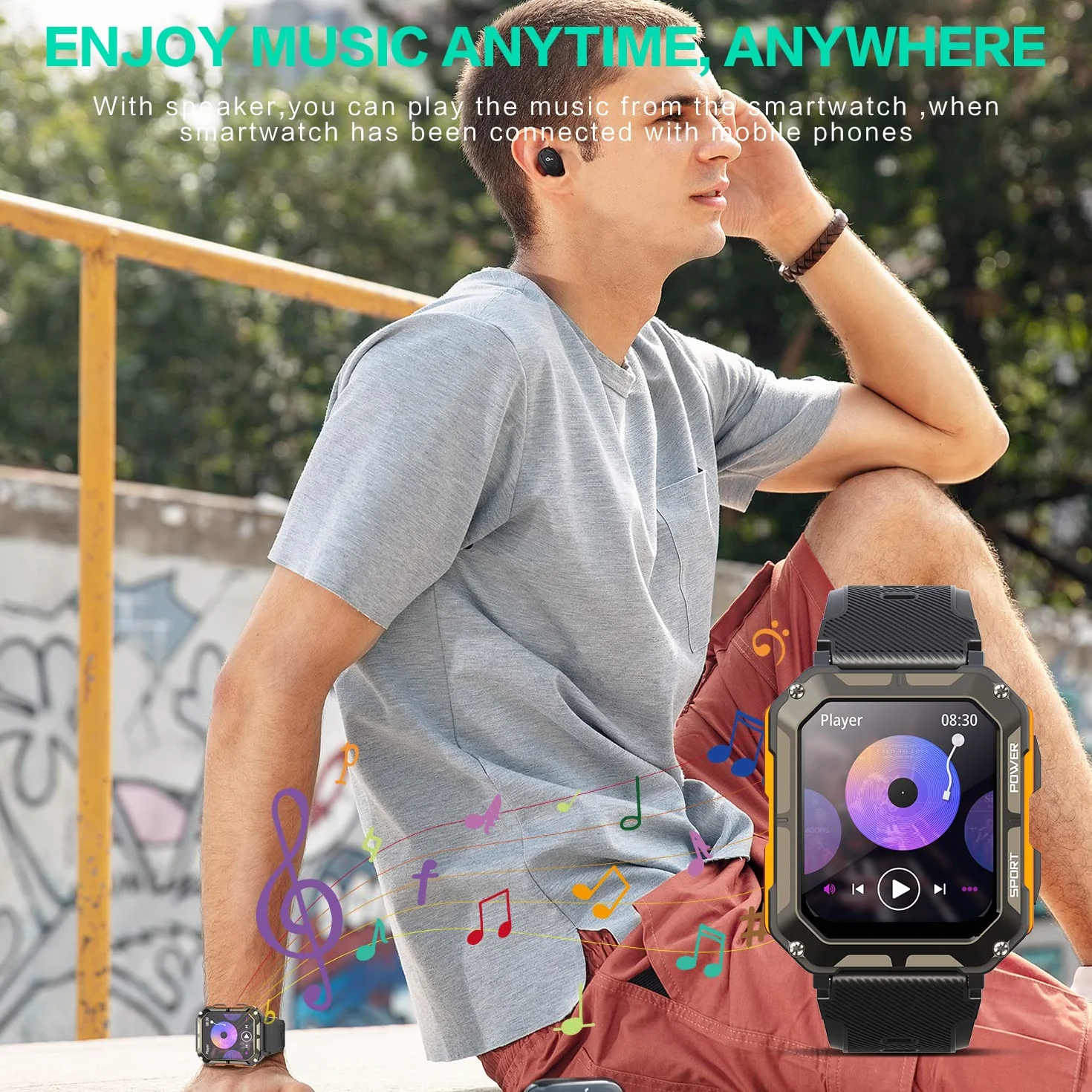 smartwatch męski z asystentem głosowym Bluetooth 1,81 cala IP68 dla Android iOS