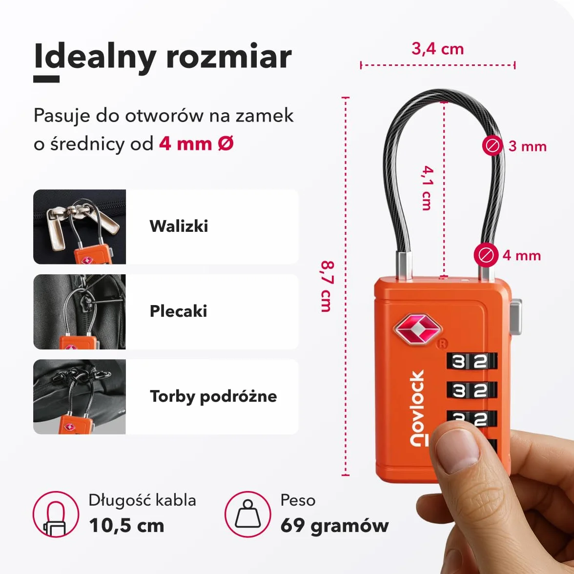 Kłódki TSA ze Wskaźnikiem Otwarcia – 4-cyfrowe Szyfrowe Zamki do Walizek, Plecaków, Bagażu i Szafek – Zamki Podróżne z Elastyczną Stalową Linką, Zestaw 2 Pomarańczowe