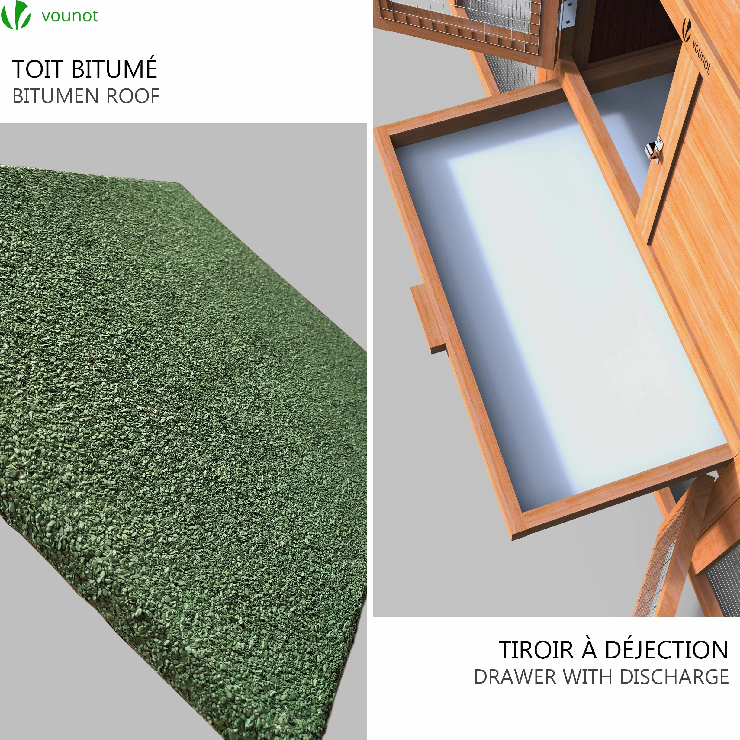 VOUNOT Drewniany kurnik z kur kur i kur 2 kurczaki 210x85 x 85 cm z ramami dostępowymi i zamykanymi drzwiami Duża przestrzeń aktywności, idealna dla małych zwierząt królików