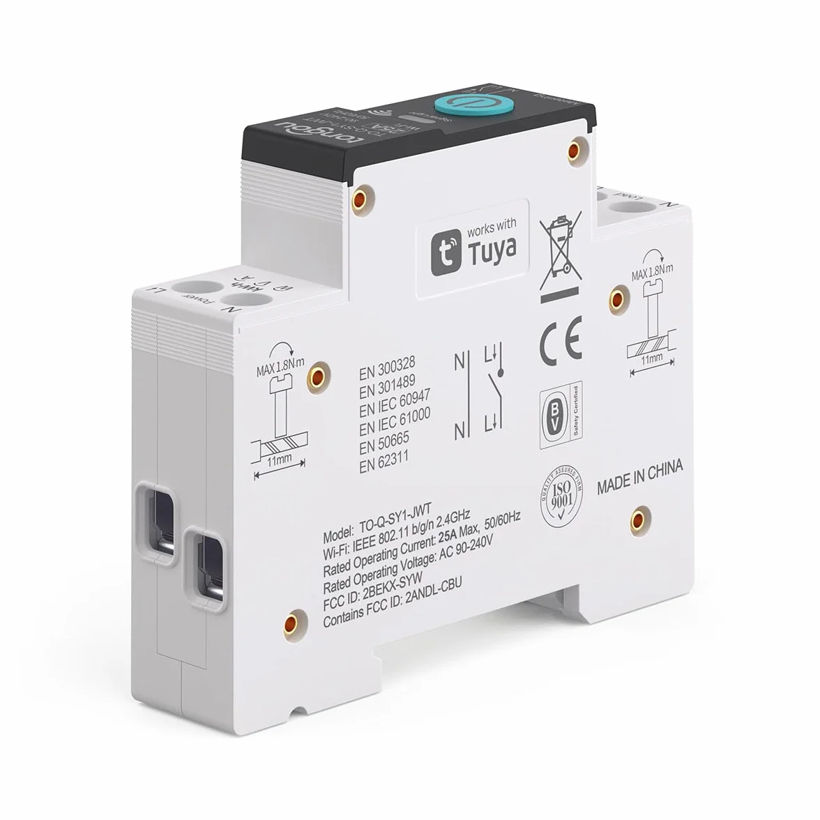 TONGOU DIY 1P+N Szyna DIN WiFi, inteligentny przełącznik przekaźnikowy 25A, Wi-Fi, aplikacja na iOS, Android, aplikacja TUYA, pilot zdalnego sterowania, do inteligentnego domu, z miernikiem