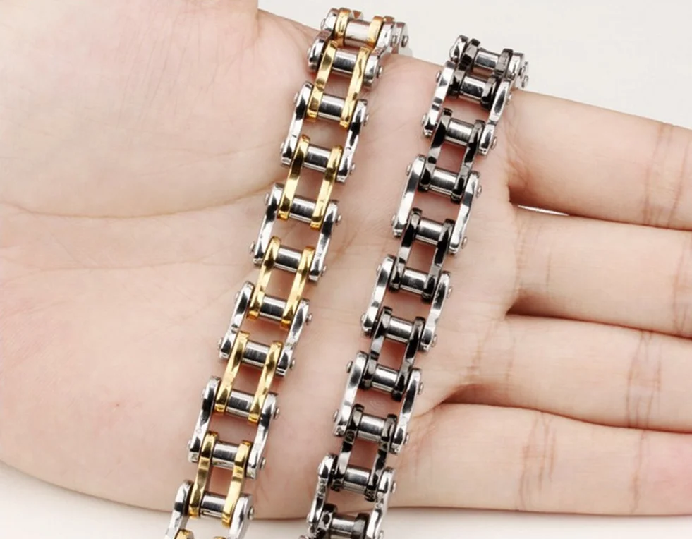 JewelryWe Męska bransoletka ze stali nierdzewnej punk rock mechaniczny styl rower rowerzysta łańcuch lista bransoletka na nadgarstek