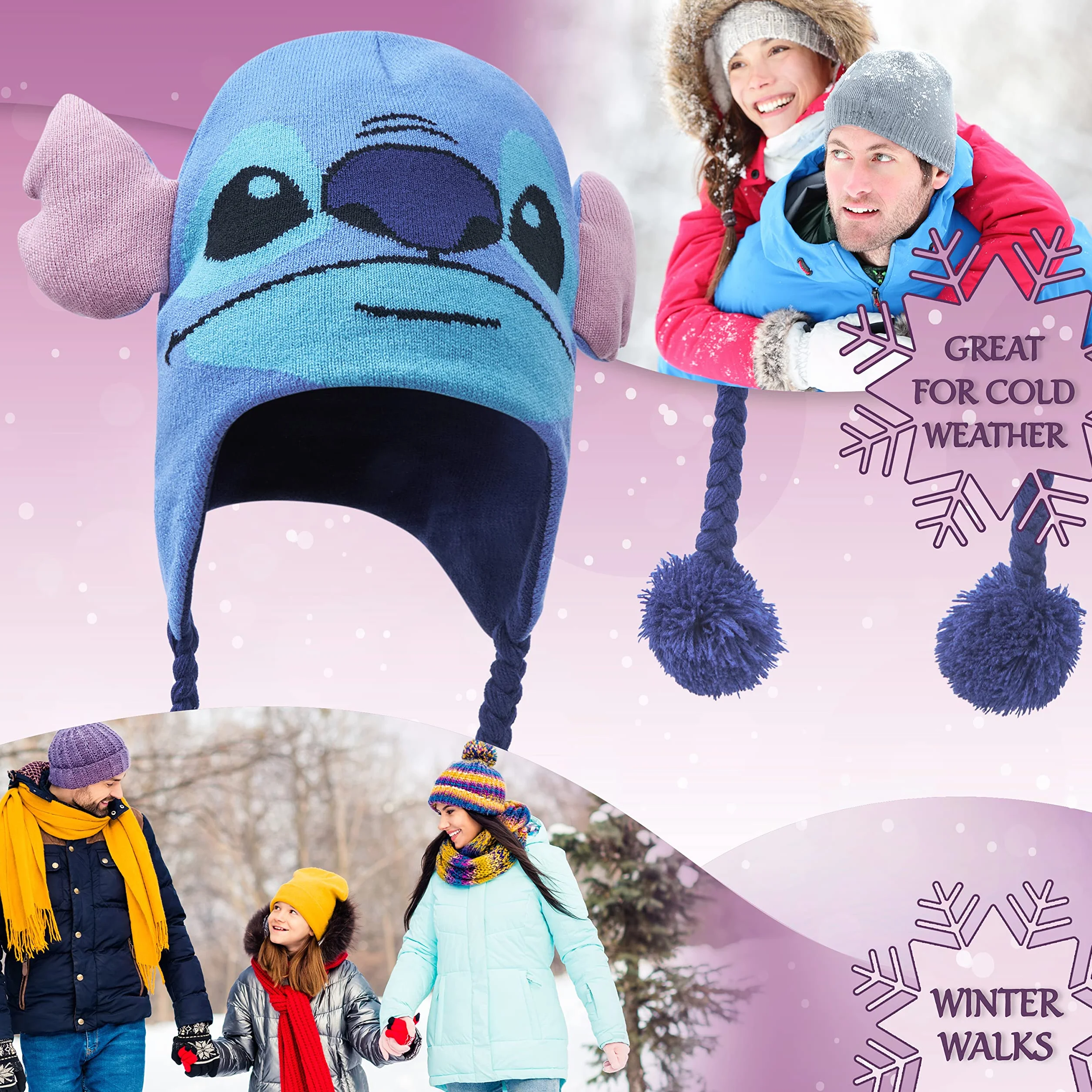 Disney Stitch czapka szalik zestaw z rękawiczkami dla dziewcząt
