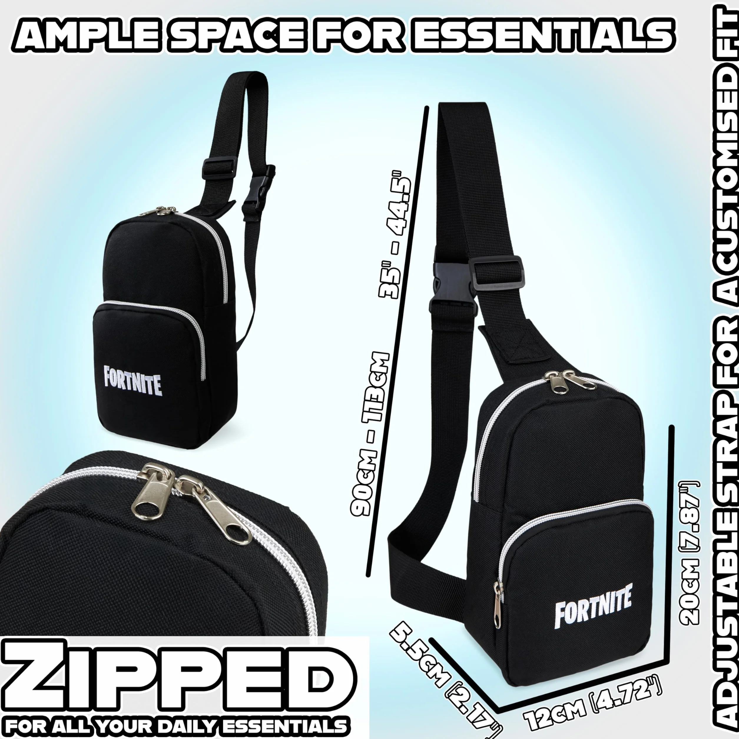 Fortnite Torba crossbody dla chłopców, nastolatków, z regulowanymi paskami, torba na klatkę piersiową, niezbędne akcesoria podróżne, portfele, telefon gracz, prezenty dla chłopców