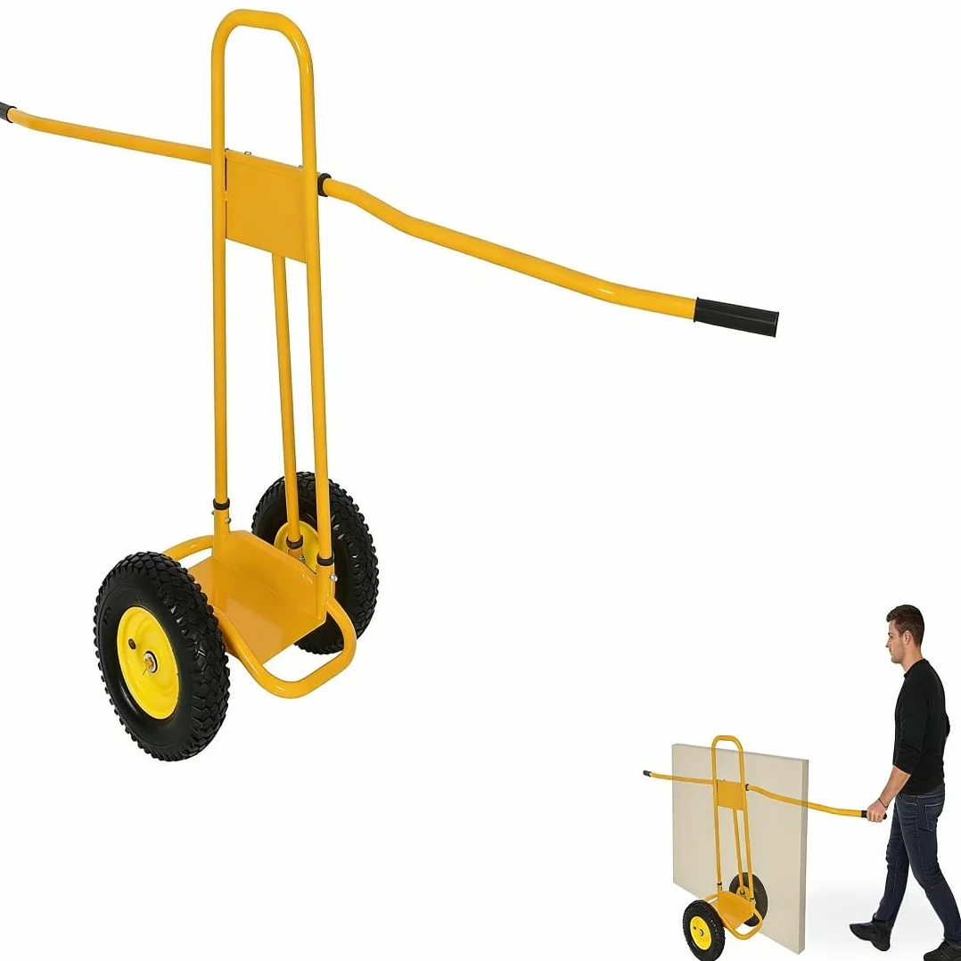 płyta wózek transportowy, nośność 500 kg, z 4 pełnymi gumowymi kółkami, do transportu płyt, okien, drewnianych płytek i gipsowo-kartonowych płytek (żółty)