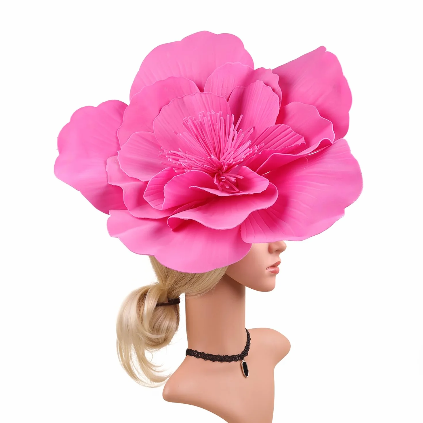 Large Flower Hats for Women, Large Flower Headbands, Fascynator Big Flower Hats, Fascynator z dużymi kwiatami dla kobiet, duże kwiatowe opaski do włosów (różowo-czerwone)