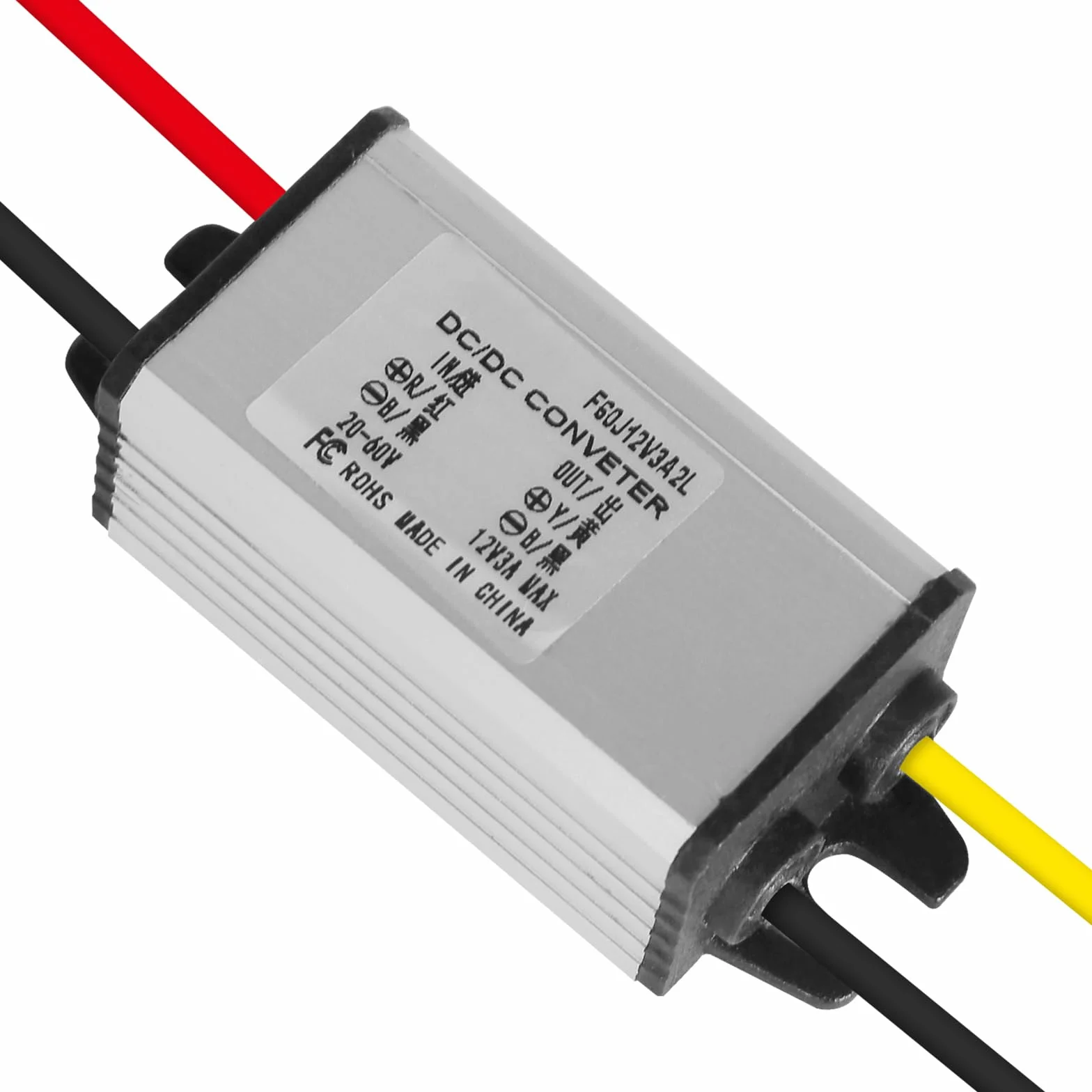 Jadeshay Regulator napięcia 12V, konwerter DC-DC 24/36/48V do 12V 3A, IP68, Szary
