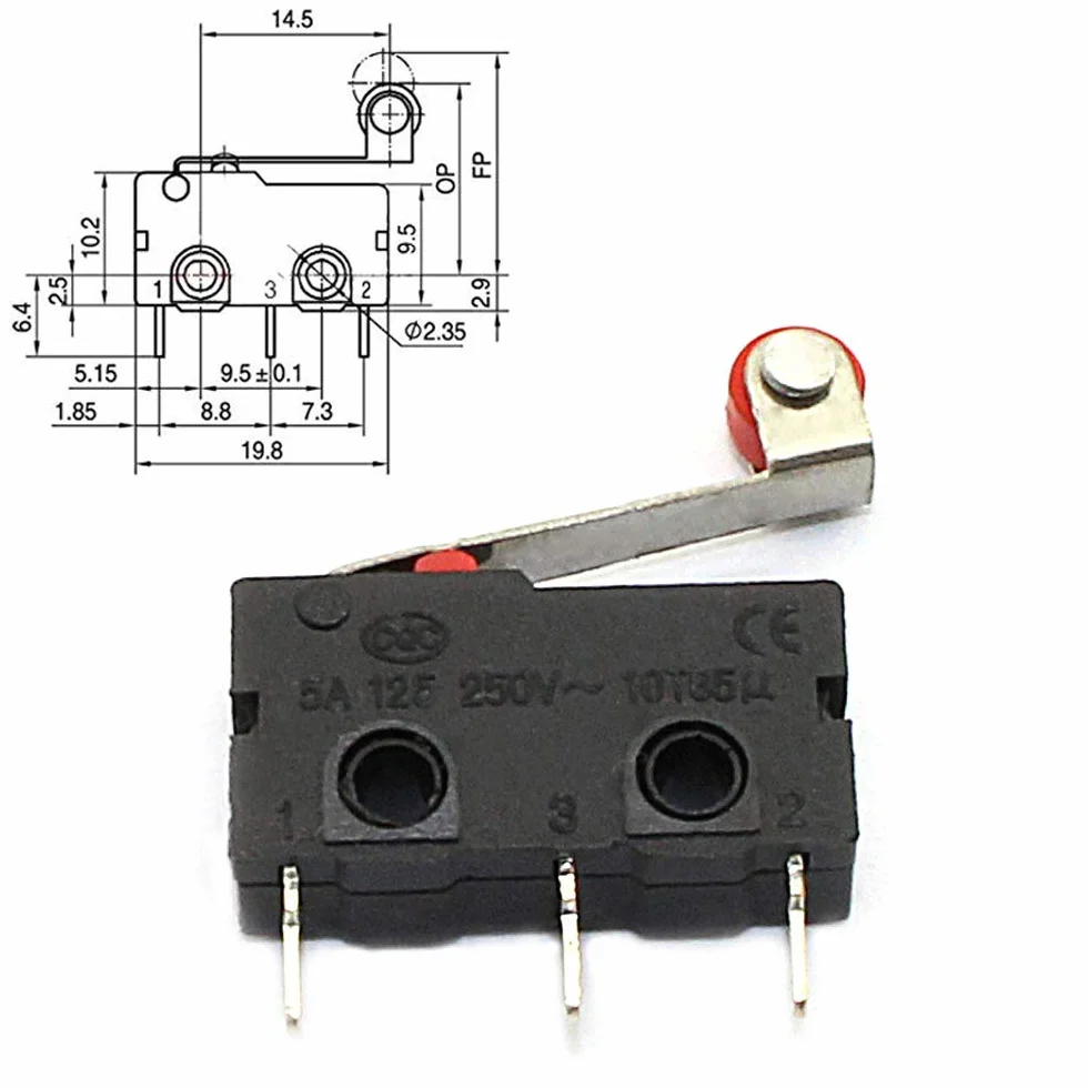 20 sztuk 3-pinowych przełączników dźwigniowych AC 5 A 125 V 250 V SPDT 1NO 1NC Momentary PCB Terminals Close/Open Switch