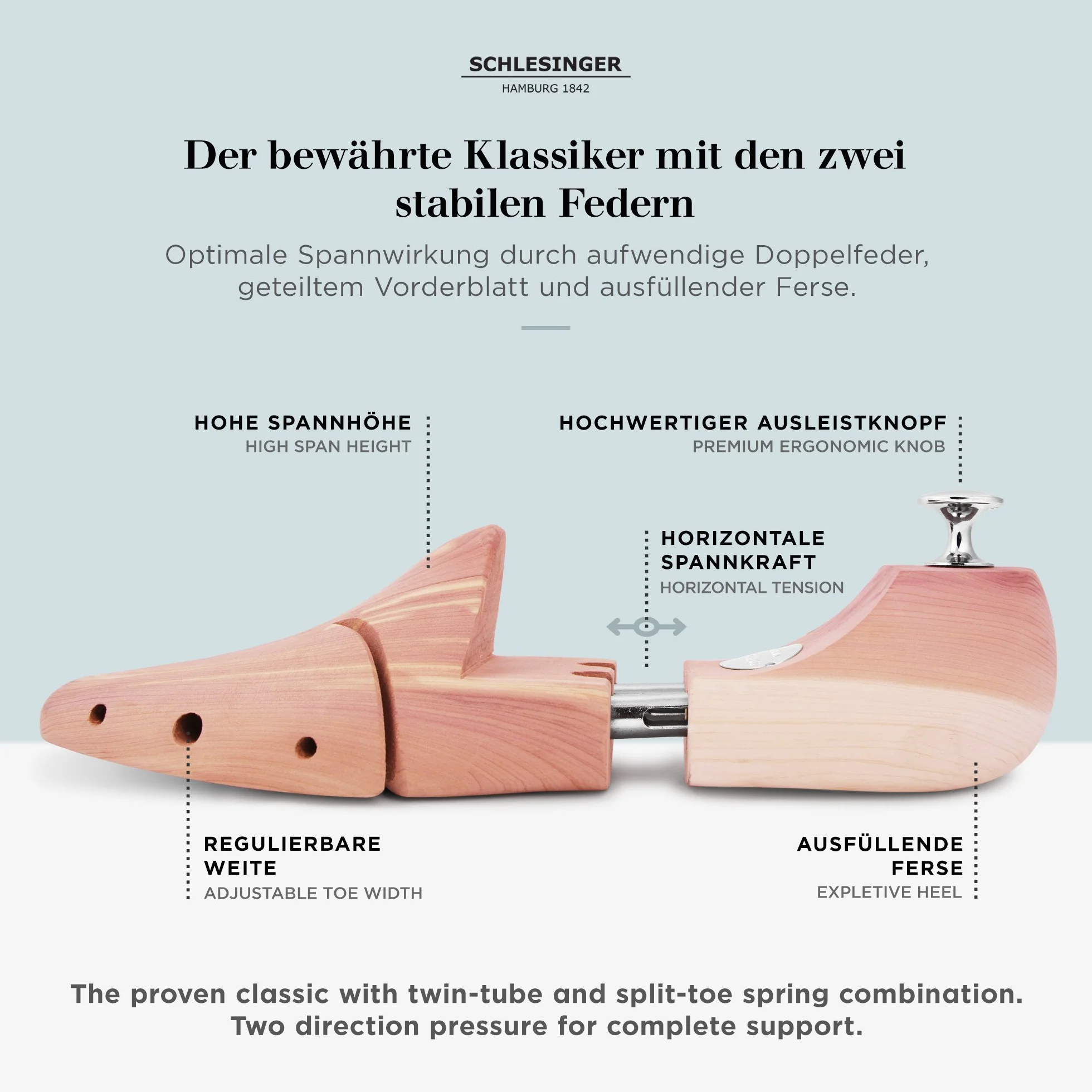 Schlesinger - Zwycięzca testu – męskie napinacze do butów premium ze szlachetnego drewna cedrowego dla optymalnej pielęgnacji butów – model Kaiser – w zestawie gratis e-book do pielęgnacji obuwia