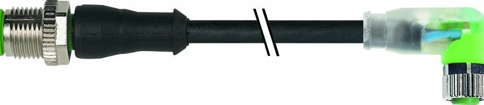 Wtyczka M12 0° / gniazdo M8 90° LED