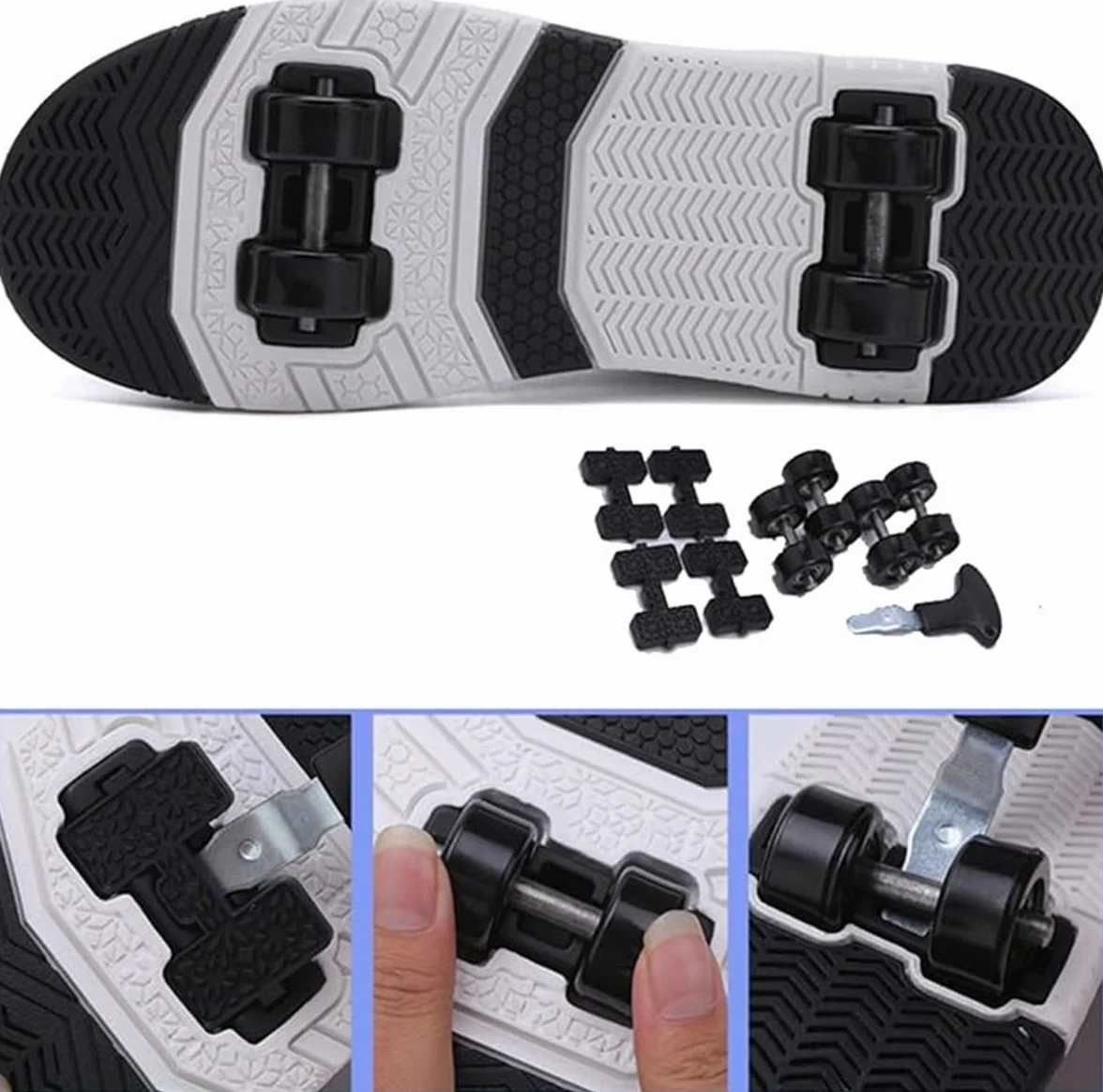 Buty na kółkach Chłopcy Dziewczęta Nastolatek Łyżwy Buty z 4 Kołami Trampki Chowane Buty Dorośli Odpinane Buty Skateboardowe Buty Deskorolka Buty