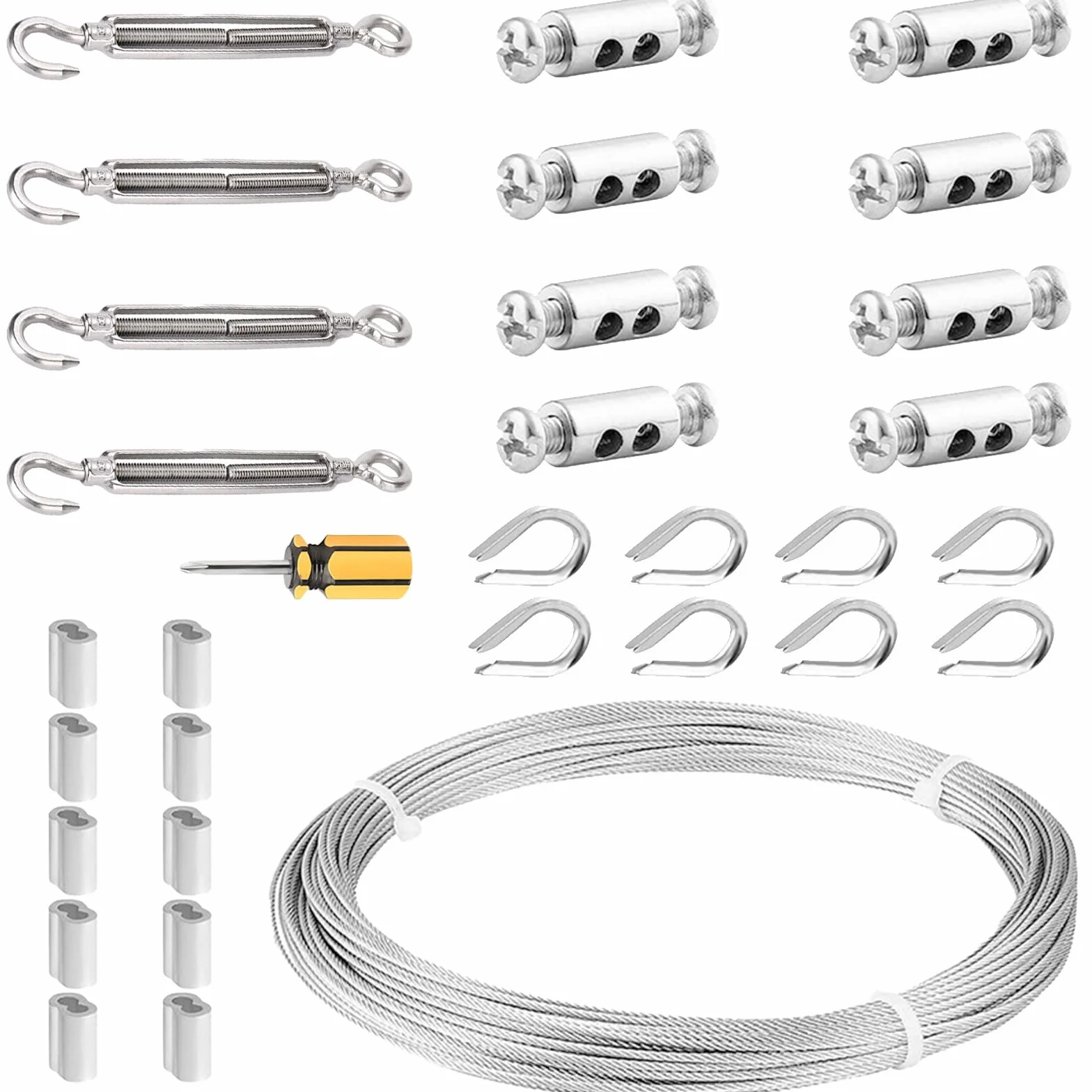 20 m 2 mm linka stalowa ze stali nierdzewnej 304, zestaw linek drucianych, linka stalowa z oczkami, zamek napinający M5, zestaw napinający liny, do firanek, String Light Suspension