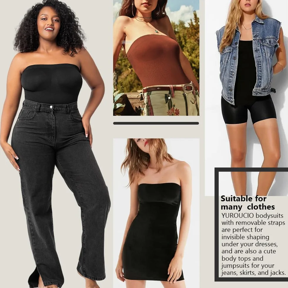 YUROUCIO Body damskie Shapewear bez ramiączek modelujące brzuch modelujące body tube odchudzające spodnie body modelujące brzuch kontrola brzucha pas bandeau kolumbijskie szorty bezszwowy gorset