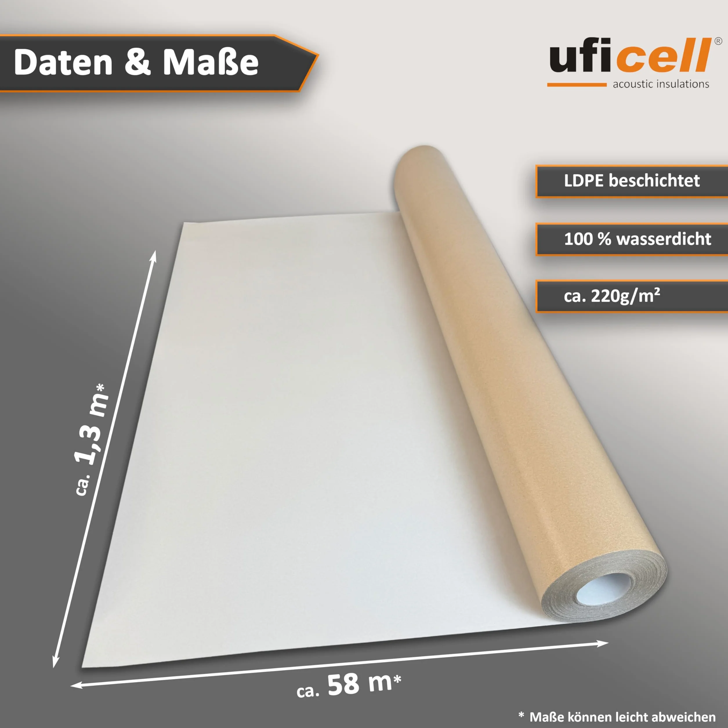 uficell® Papier do kartonów mlecznych Basic Gramatura: około 220 g/m² | Format: około 1,30 m x 58 lfm/Rola Rozmiar rolki: około 75 m² (220 g/m²)