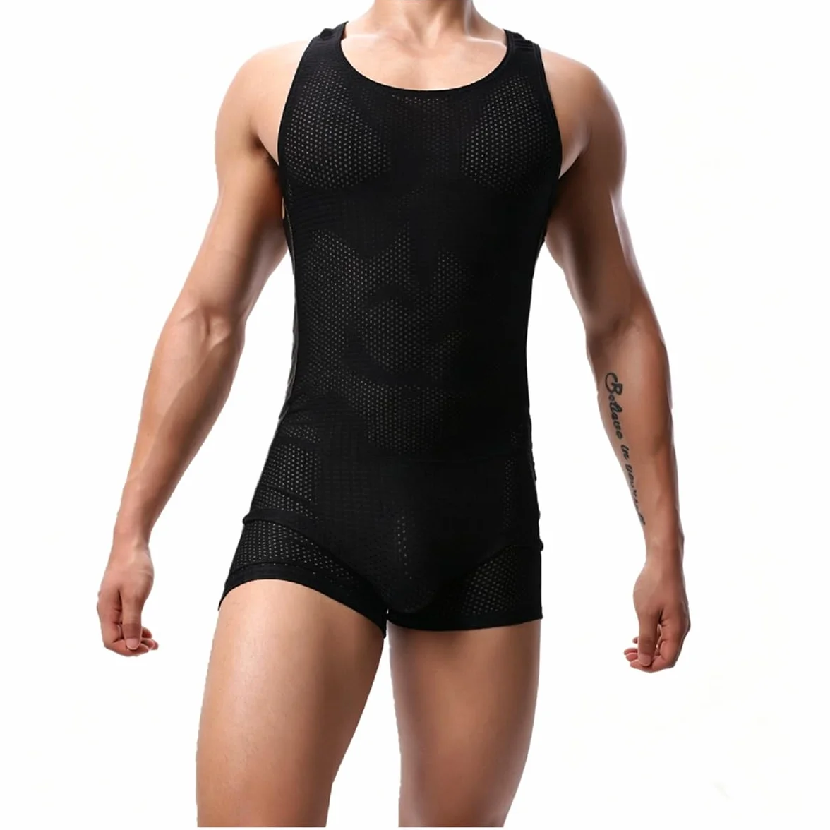 Męski podkoszulek zapaśniczy sportowy trykot body siłownia odzież sportowa podkoszulka, A-Czarny, XL