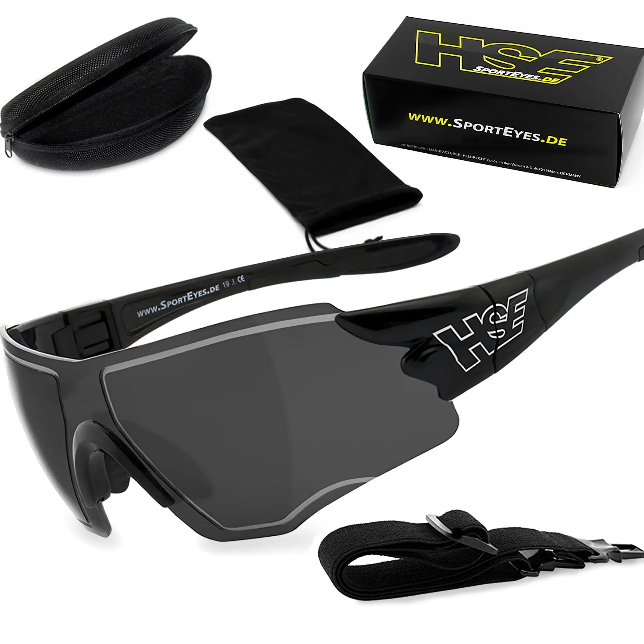 HLT® szkło bezpieczne z tworzywa sztucznego zgodne z normą DIN EN 166 | okulary sportowe, okulary rowerowe, okulary przeciwsłoneczne| oprawki okularów: czarne, okulary: SPEEDWULF