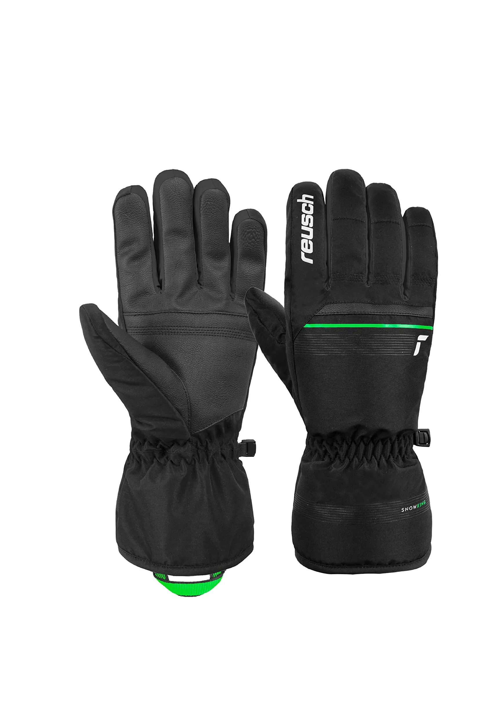 Reusch Męskie rękawiczki narciarskie Snow King Gwarantowane wiatroszczelne i bardzo oddychające rękawice softshellowe, rękawice śniegowe, rękawice zimowe, 9,5, czarne/zielone