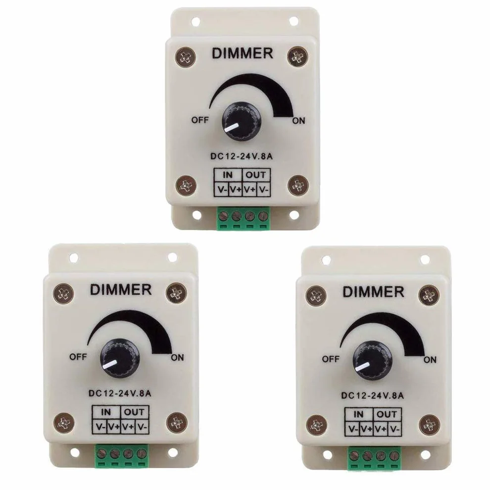 Hailege 3 szt. DC12-24V 8 Amp 0%-100% PWM Dimming Controller do świateł LED, wstążki świateł, ściemniacza jest kompatybilny z zimnem, sprzedawcą samochodów, fillitem i innymi paskami