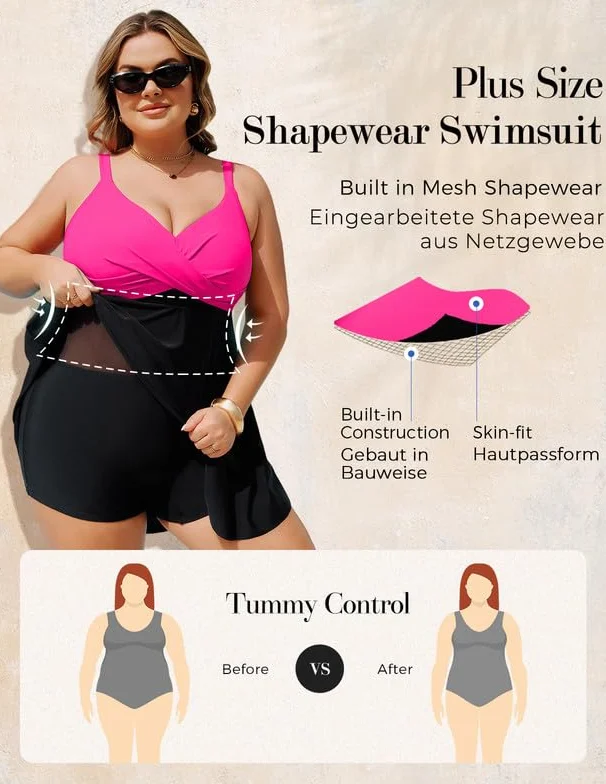Hanna Nikole Strój kąpielowy dla kobiet plus size brzuch push-up jednoczęściowy strój kąpielowy krzyżowa sukienka plażowa strój kąpielowy z szortami kąpielowymi miękki strój kąpielowy