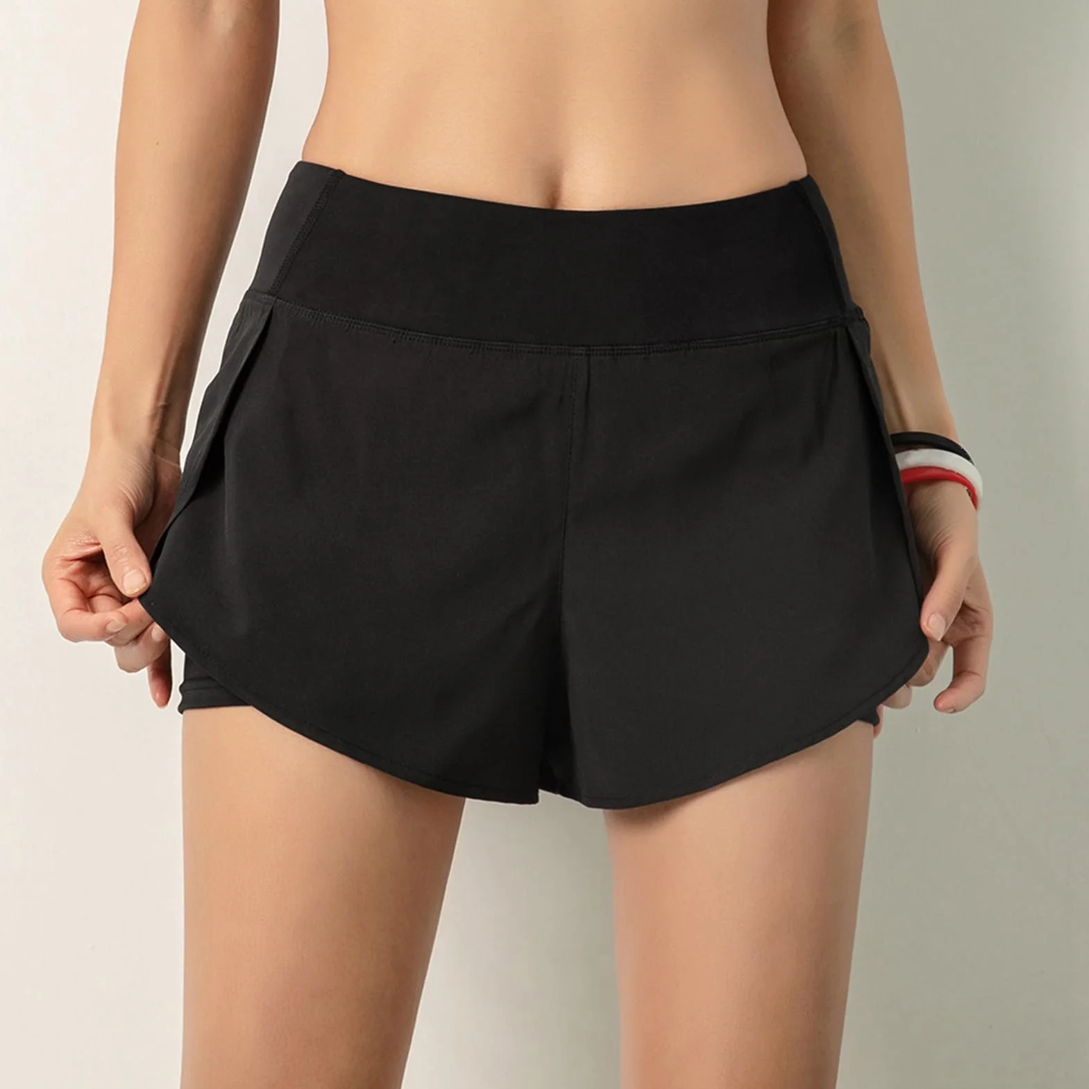 2 w 1 Kobiety Biegające Szorty z Szerokim Zasięgiem Kieszonkowym Warstwa Warstwy do Treningu Fitness Athletic Gym Homeswear, Sportowe Spodenki