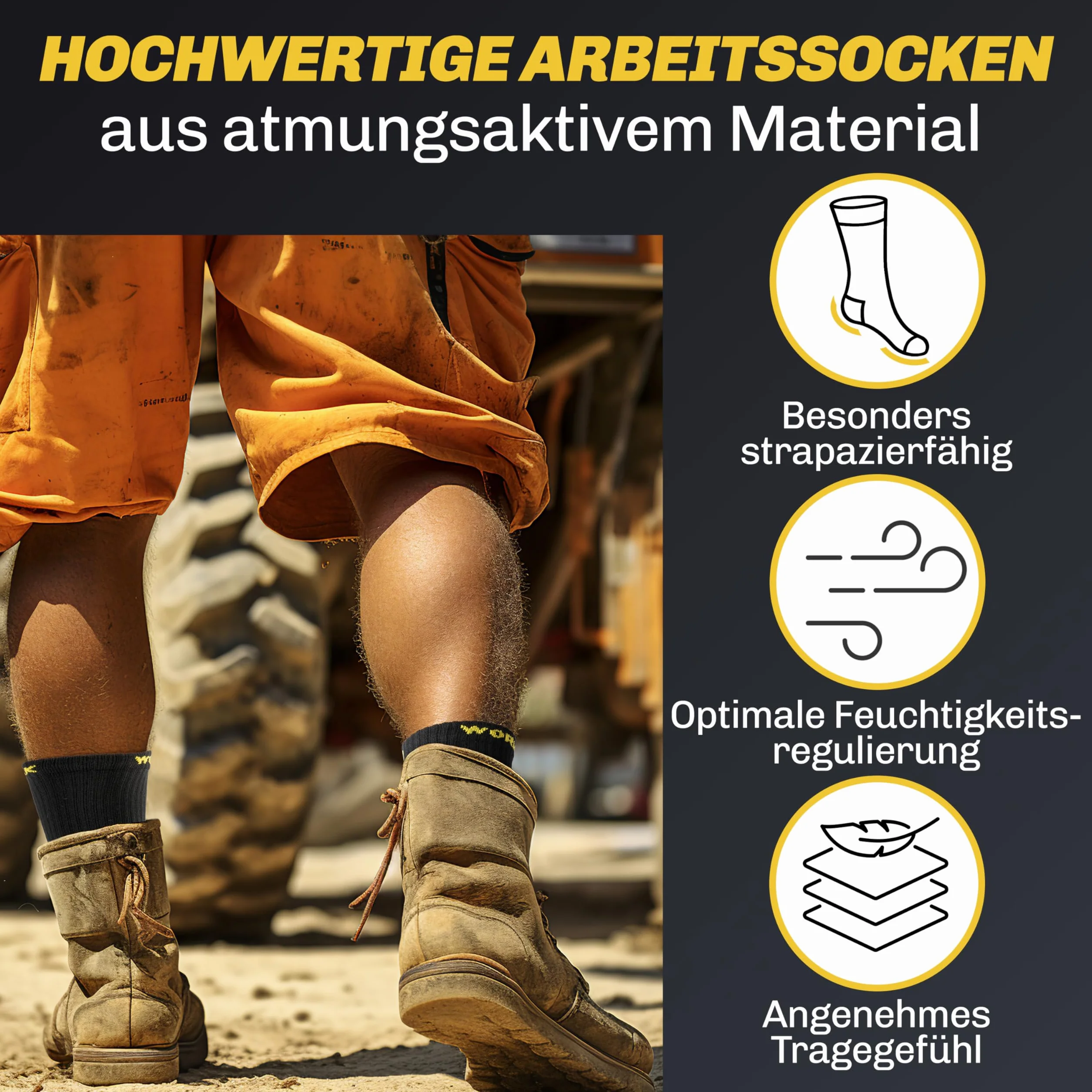 HELDENWERK 10 par męskich skarpet roboczych premium | Wzmocnione skarpety robocze z oddychającej bawełny | Wytrzymałe skarpety robocze z wygodnym pasem
