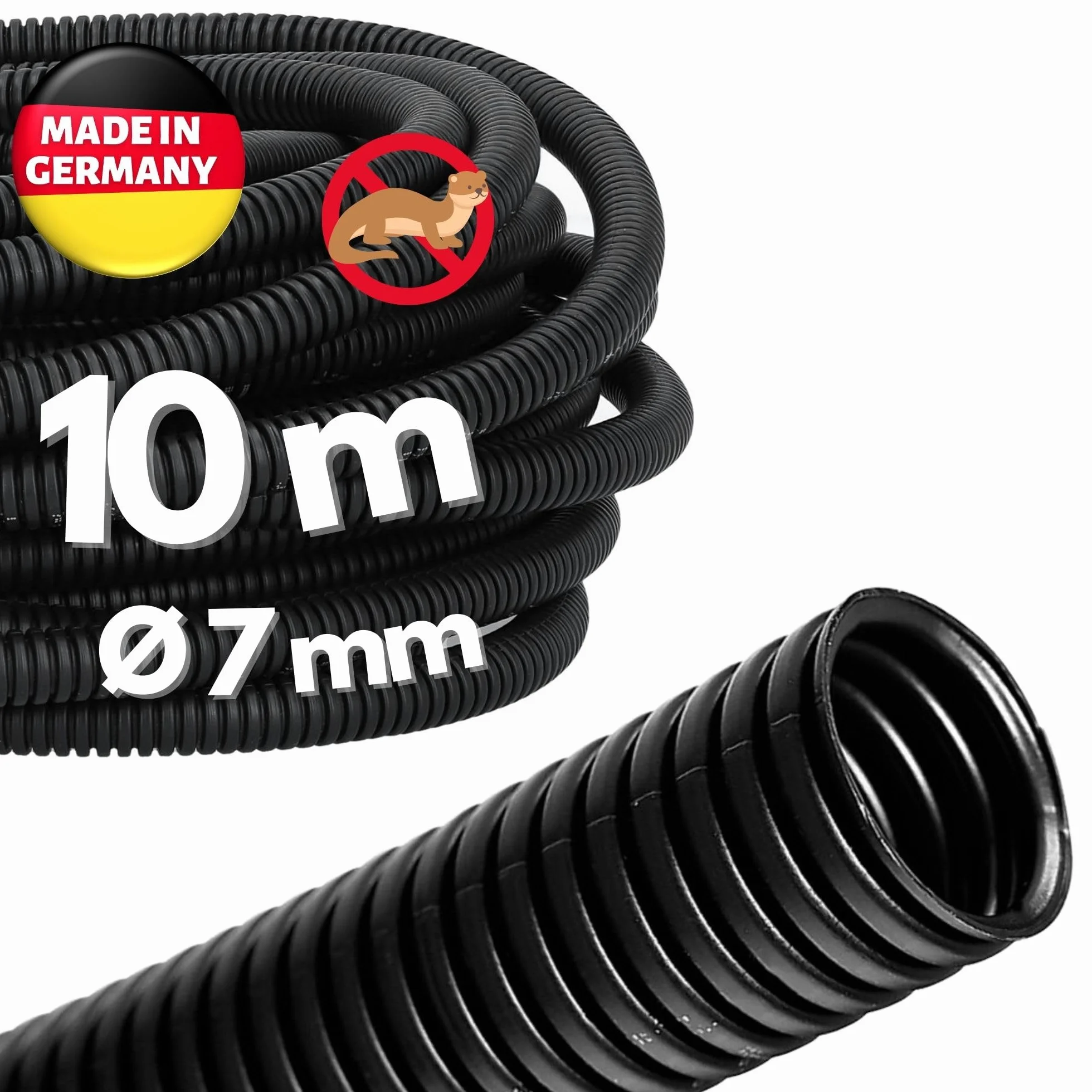 Kalitec rura falista zamknięta NW 7,5, 10 m, nieszczelinowy, wąż falisty I rura chroniąca przed kunami, pusta rura, ochrona kabla AD 9,9 mm, ID 6,9 mm