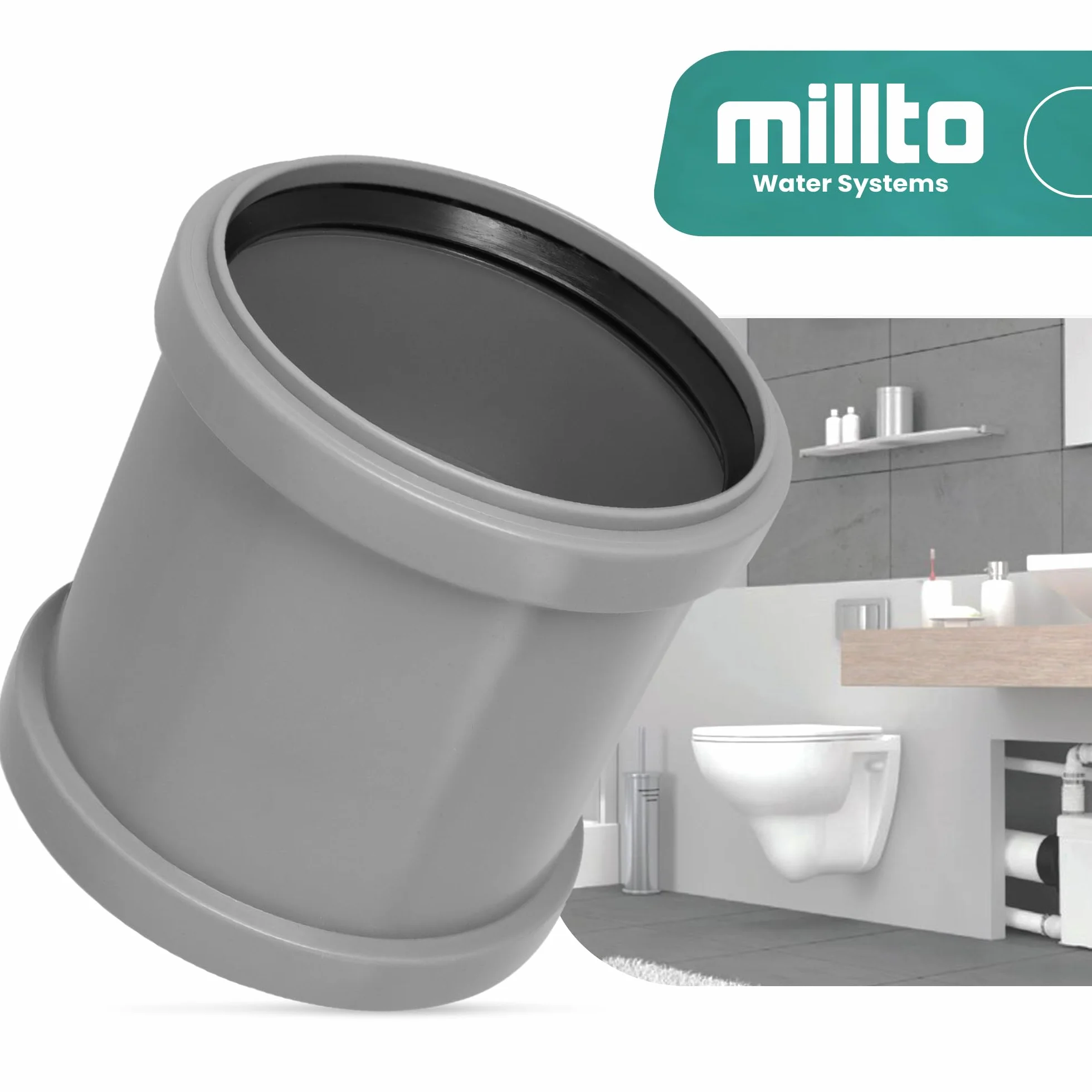 Millto Mufa rura kanalizacyjna 110 x 110 mm, szara, PP, połączenie, połączenie, system rur kanalizacyjnych, odporność chemiczna, z 2 gumowymi pierścieniami uszczelniającymi