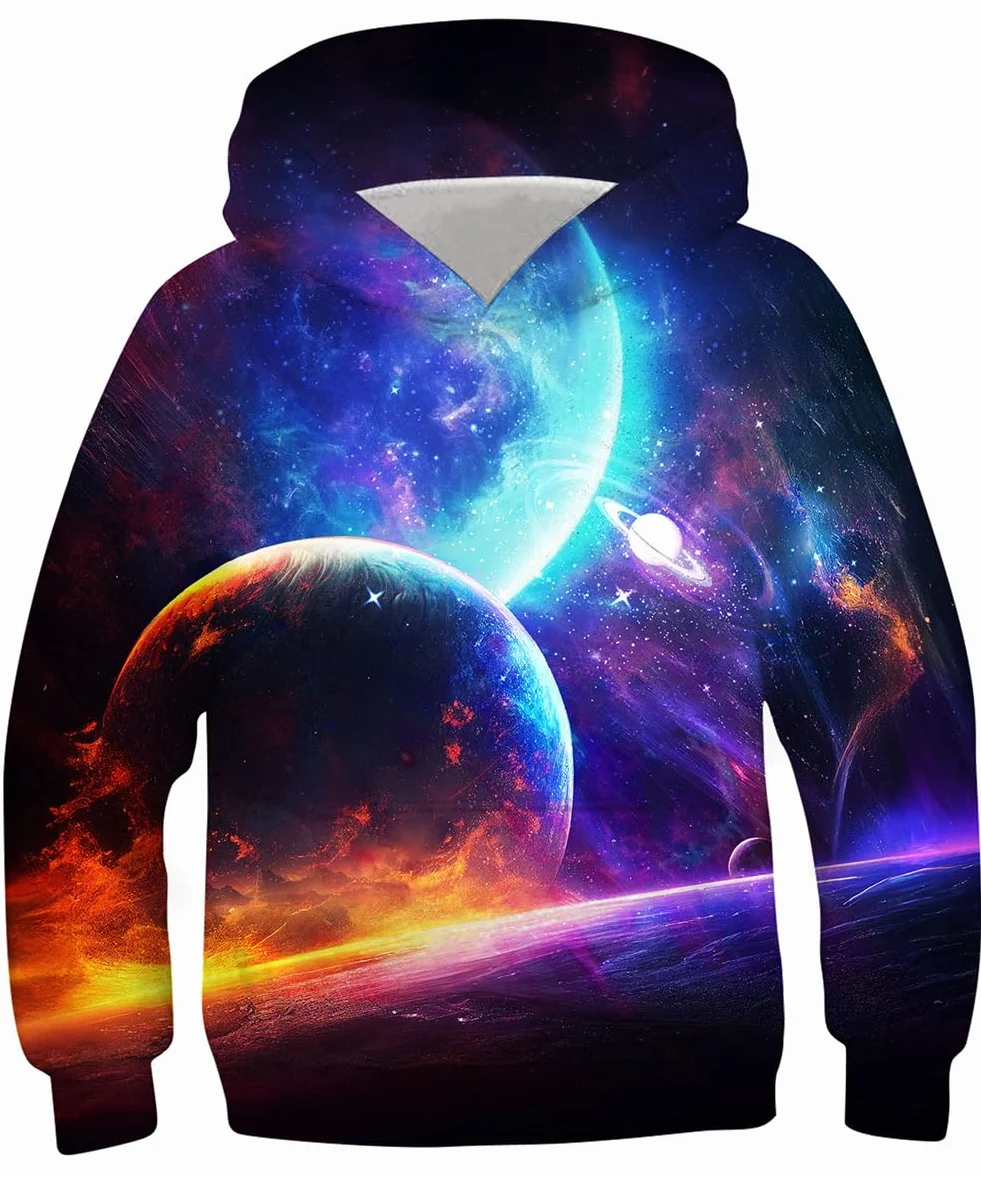 Kids4ever Dziecięca bluza z kapturem 3D, zabawny nadruk, sweter z kapturem, długi rękaw, bluza z kapturem, dla chłopców i dziewczynek, z kieszenią, wiek 6-16 lat