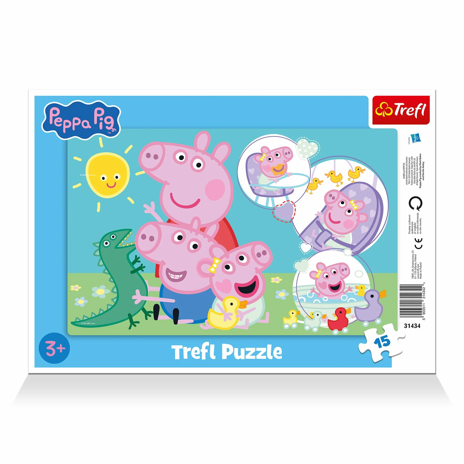 Trefl - Peppa Pig, Najmilsza Świnka - Puzzle Ramkowe dla Maluchów, 15 Dużych Elementów, Ramka i Sztywna Podkładka, dla Dzieci od 3 lat