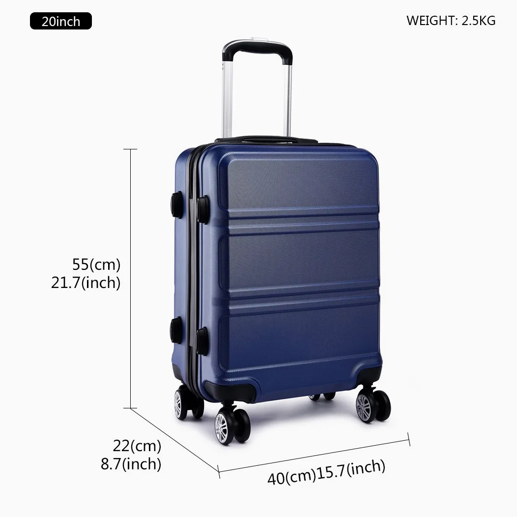 Kono Zestaw 4 lekkich walizek z twardą obudową ABS z 4 kołami obrotowymi i zamkiem TSA 50 cm, 61 cm, 71 cm + walizka na kosmetyki 30 cm, granatowy, Sets of 3, Podręczny