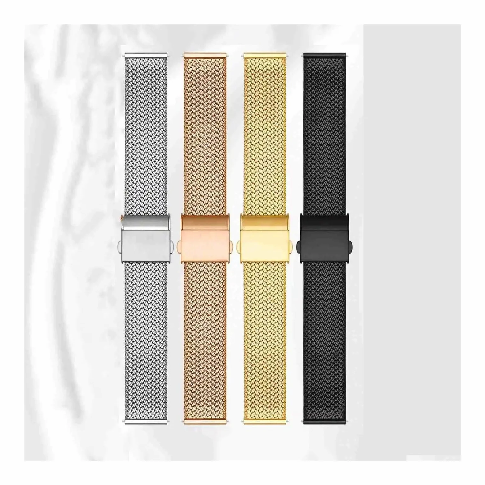 Metal Watch Bands 316L Stainless Steel 14mm 16mm 18mm 20mm 22mm Woven Mesh Quick Release Straps for Men and Women