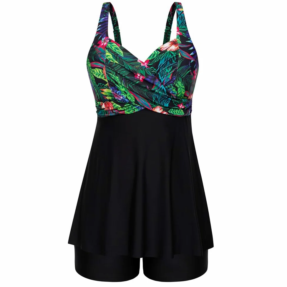 Hanna Nikole Tankini damskie duże rozmiary Twist Front dwuczęściowy strój kąpielowy wyszczuplający brzuch moda kąpielowa z szortami