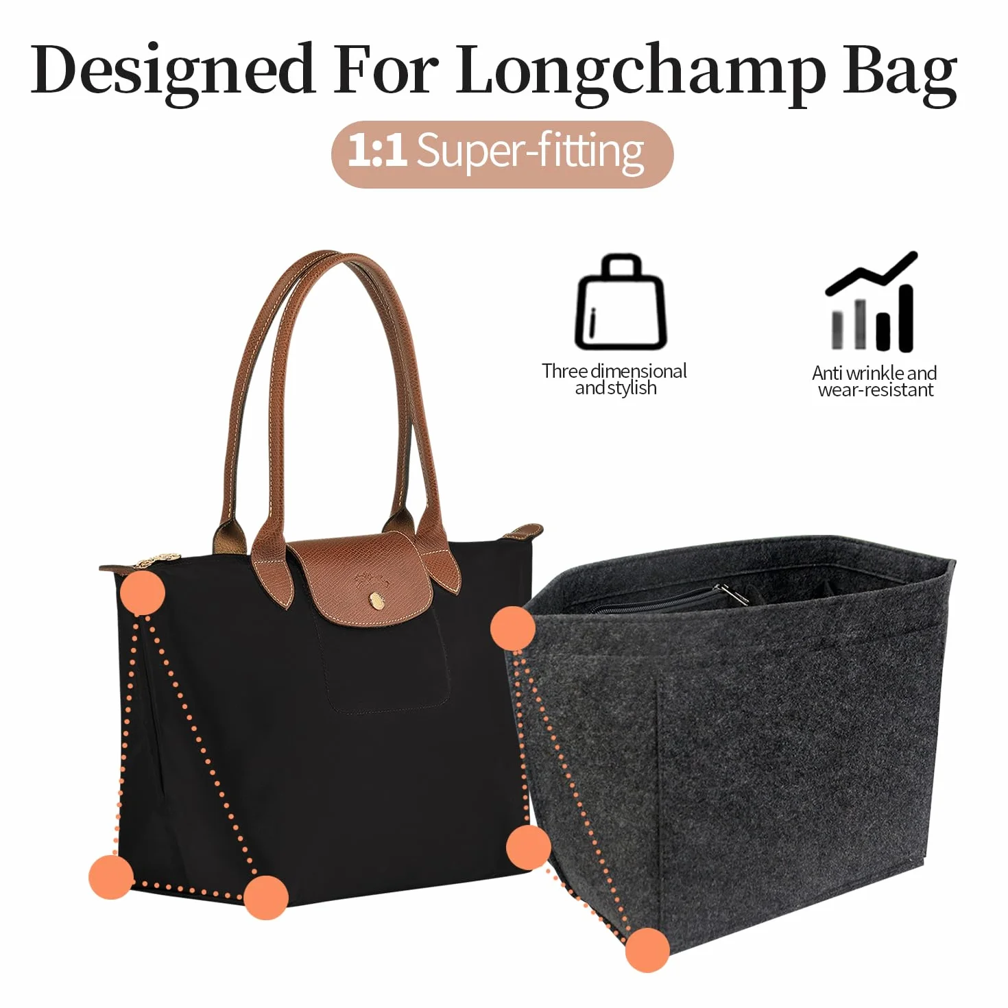 Longchamp Organizer kieszonkowy, filcowy, duża pojemność (ciemnoszary, M)