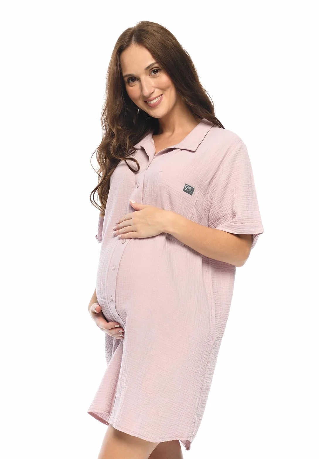 MijaCulture 2 w 1 Muslin koszula nocna do karmienia i ciążowa M023 Hazel S/M różowa